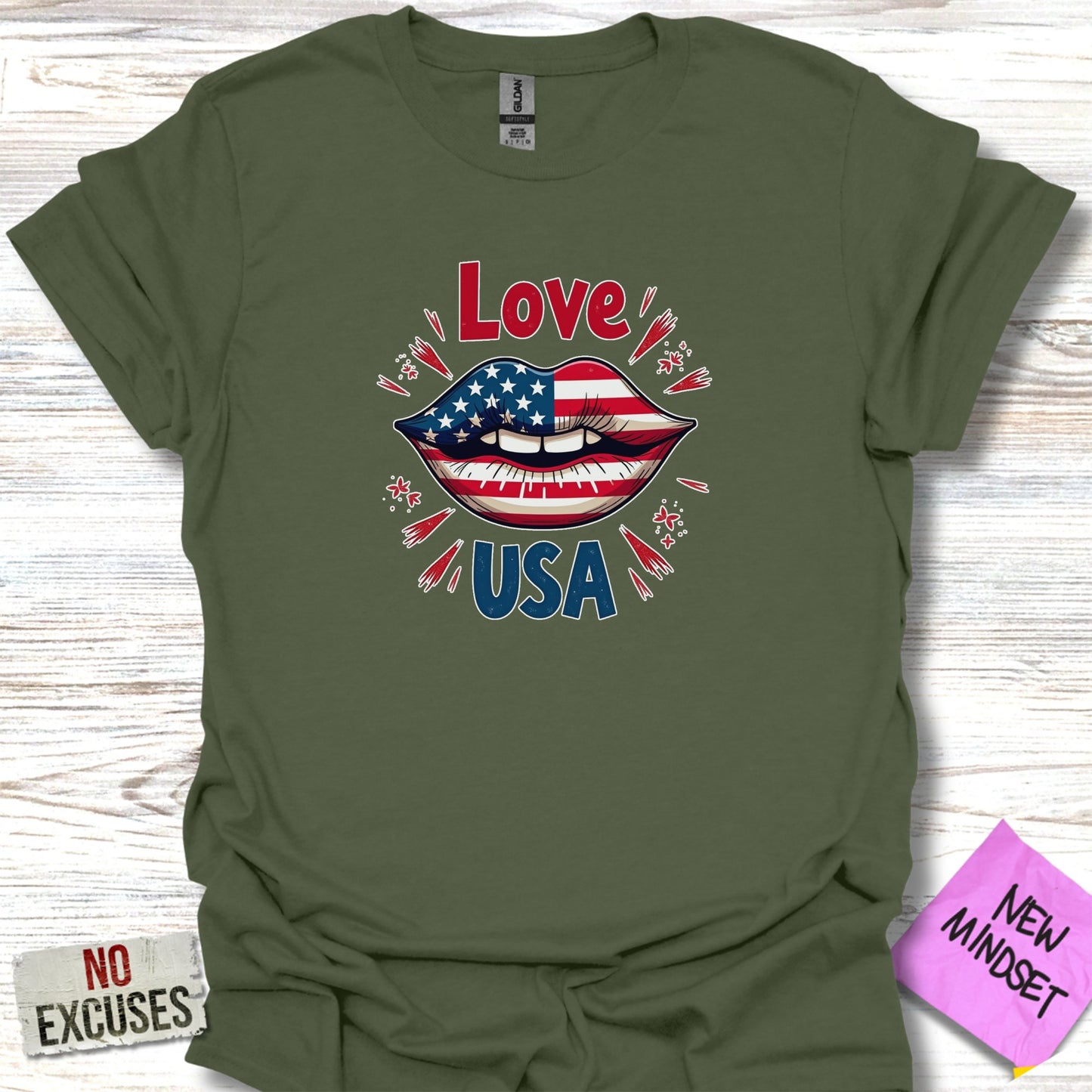 Love USA Lip Graphic T-Shirt Fun Patriotic Clothing product type