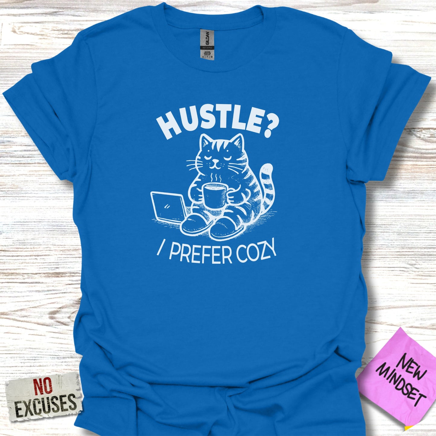 Hustle I Prefer Cozy Cat with Coffee T-Shirt product