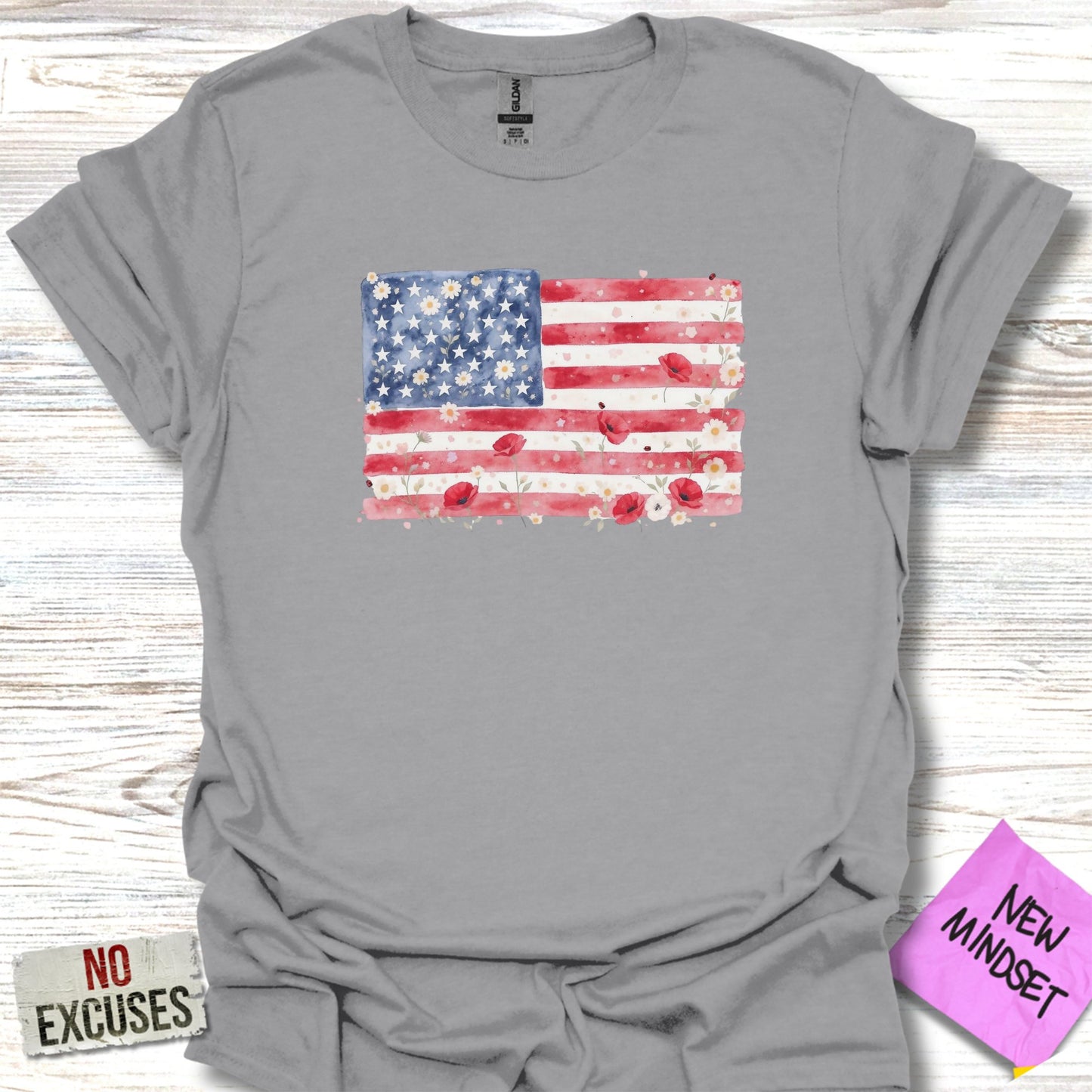 Patriotic American Flag with Floral Accents Shirt product