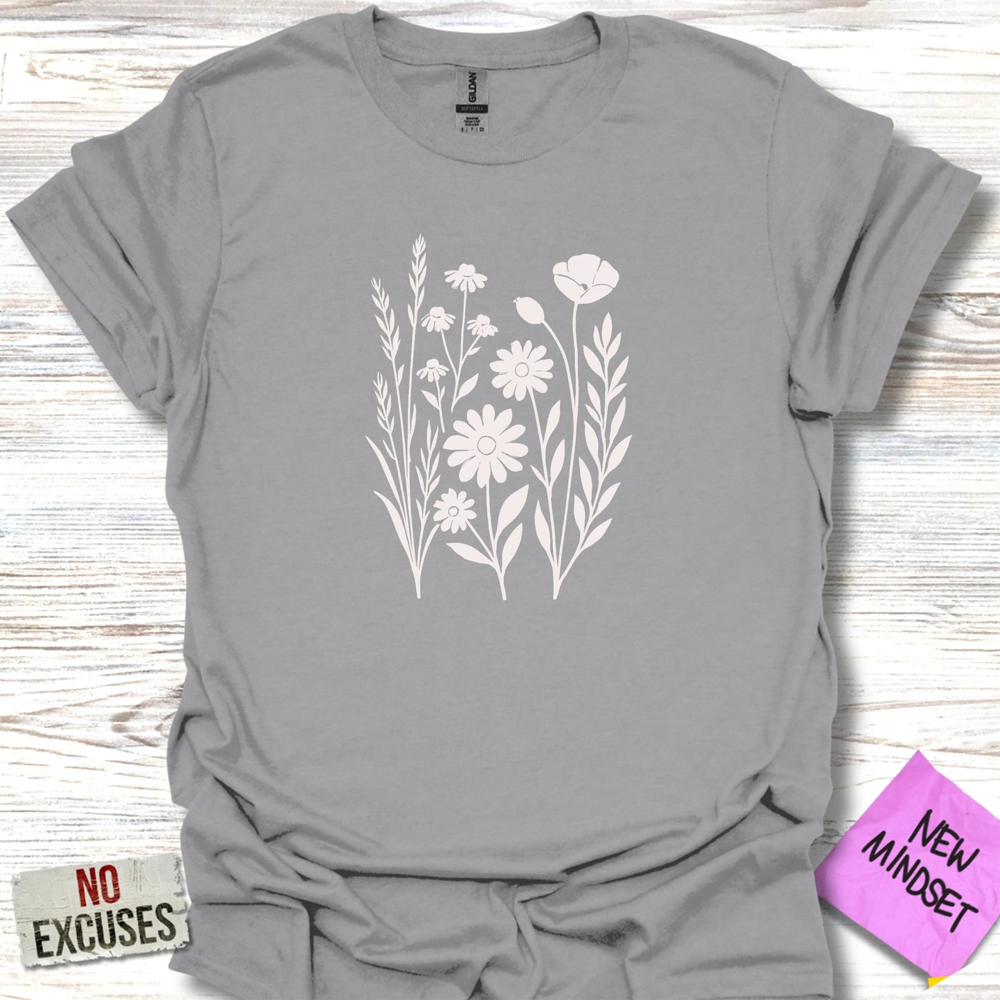 Floral Graphic Design Gray Tee Shirt product type