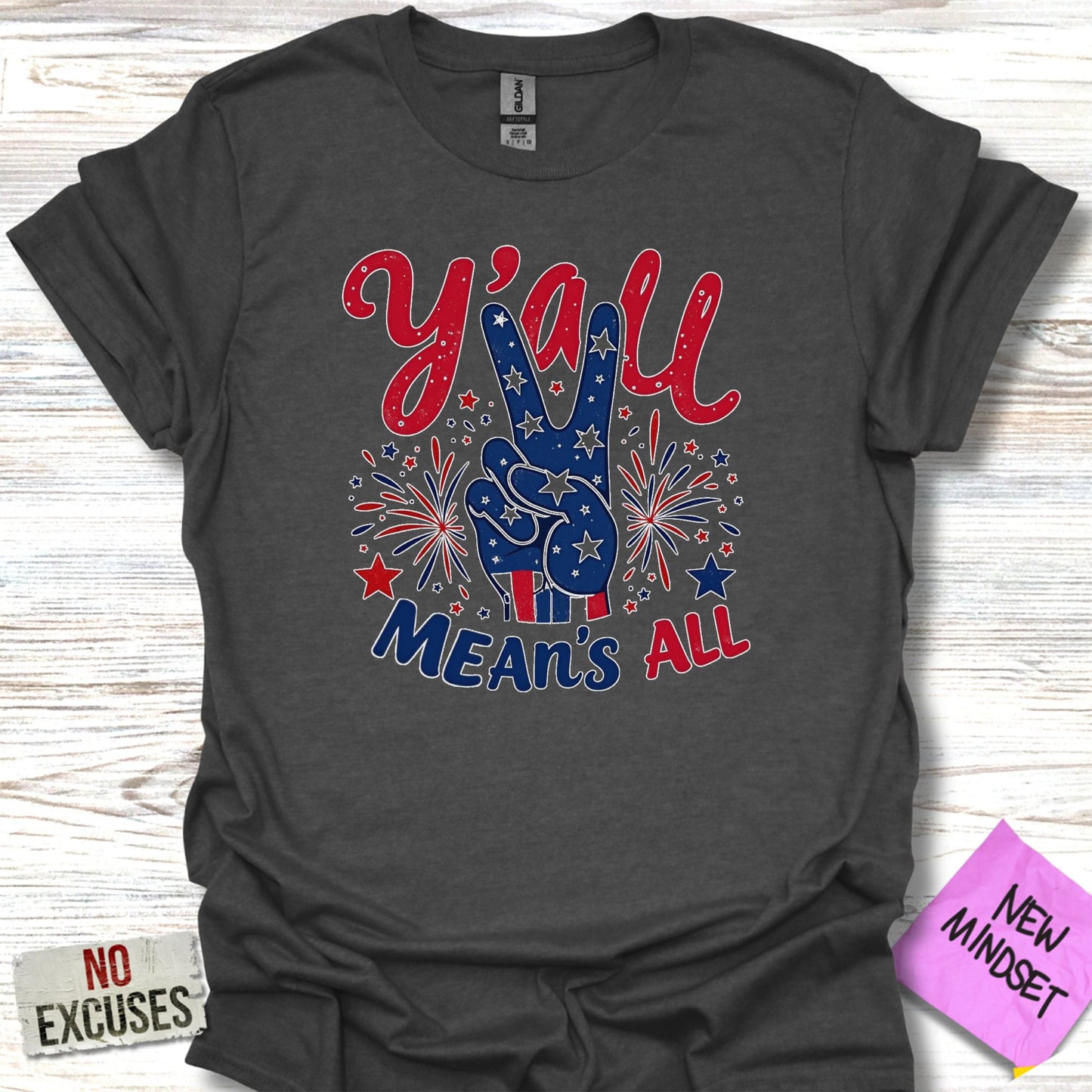 Y'all Means All Fireworks Peace Sign Graphic Tee product