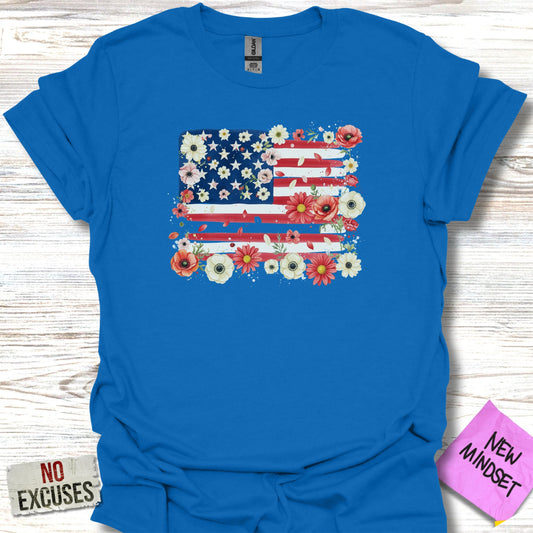Floral American Flag Design T-Shirt product type