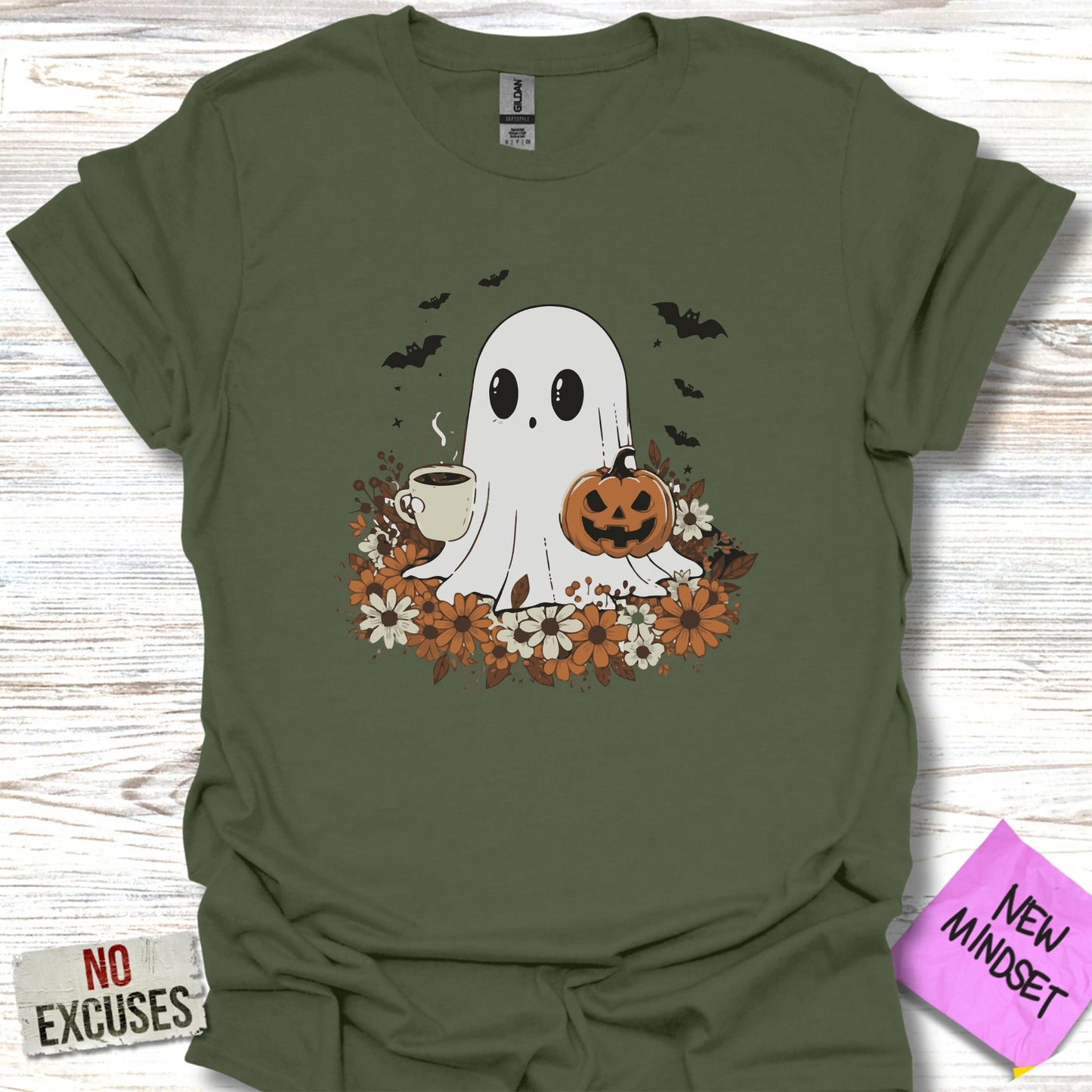 Ghost with Coffee and Pumpkin Halloween t-shirt product type