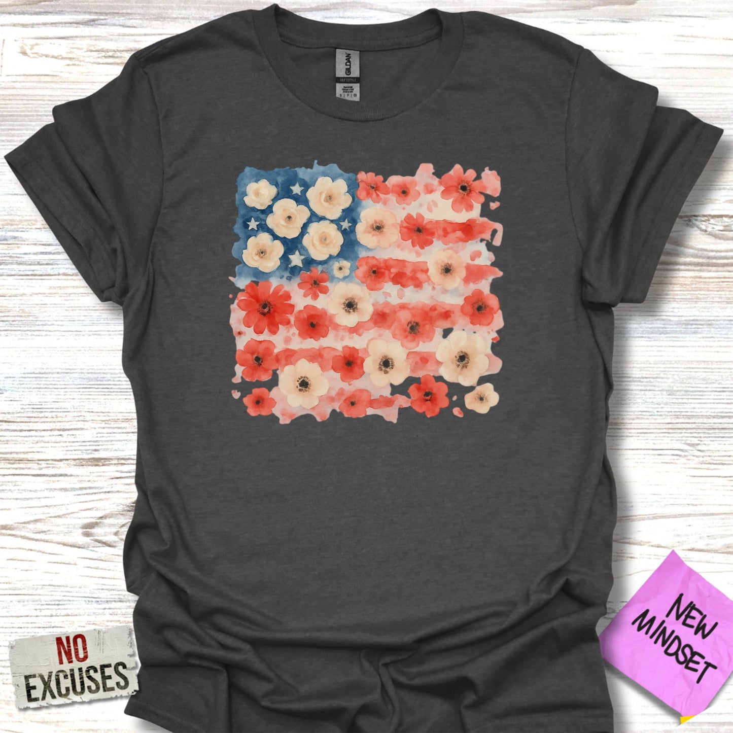 American Flag Floral Design Graphic Shirt product