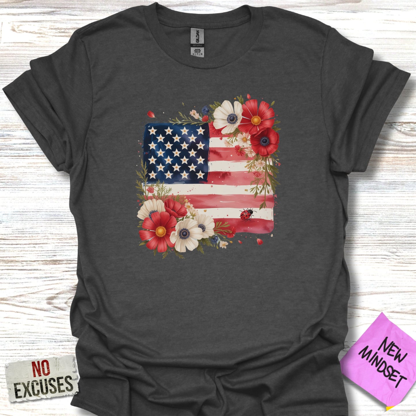 Floral American Flag Graphic Tee Shirt product