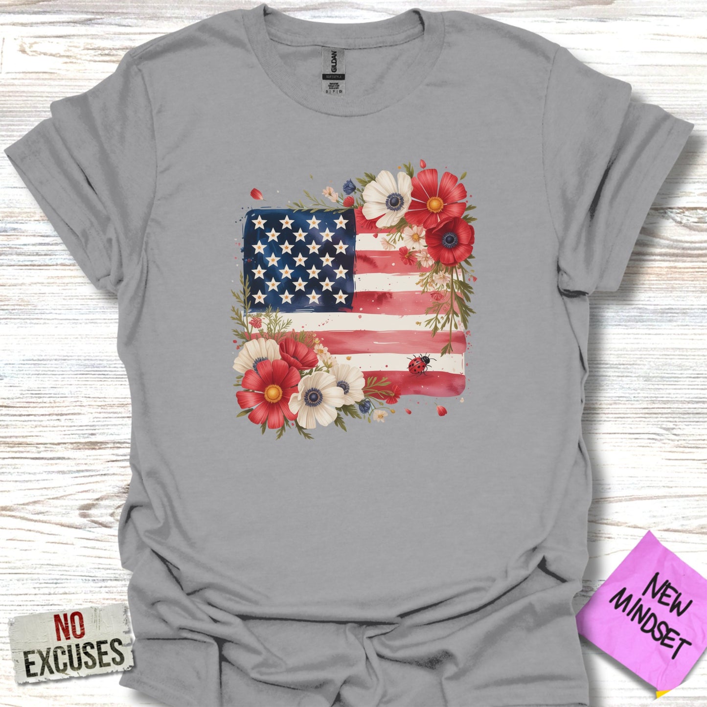 American Flag Floral Design Graphic Tee Shirt product type