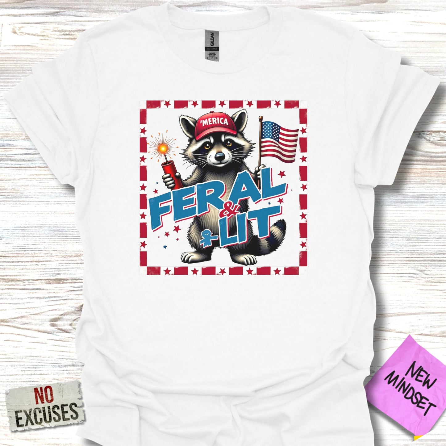 Feral and Lit Raccoon Design T-Shirt Product