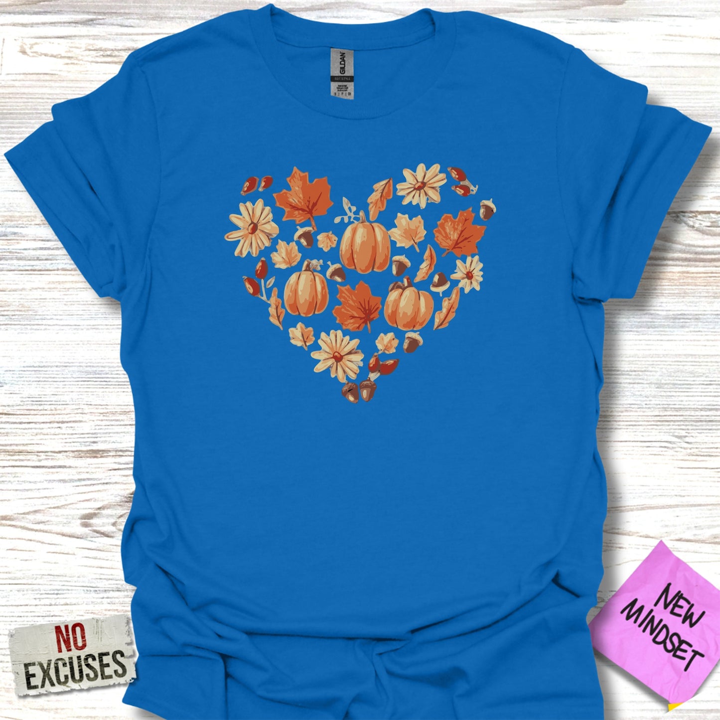 Autumn Pumpkin and Leaves Heart Graphic T-shirt product type