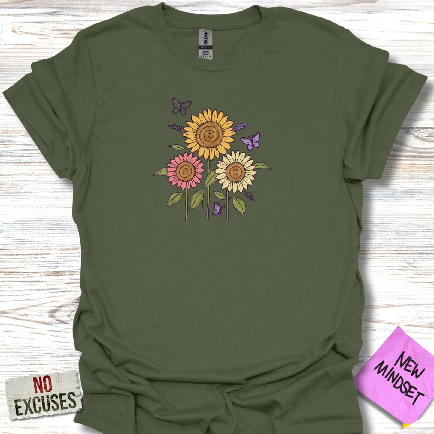 Sunflower and Butterflies Print T-shirt product type