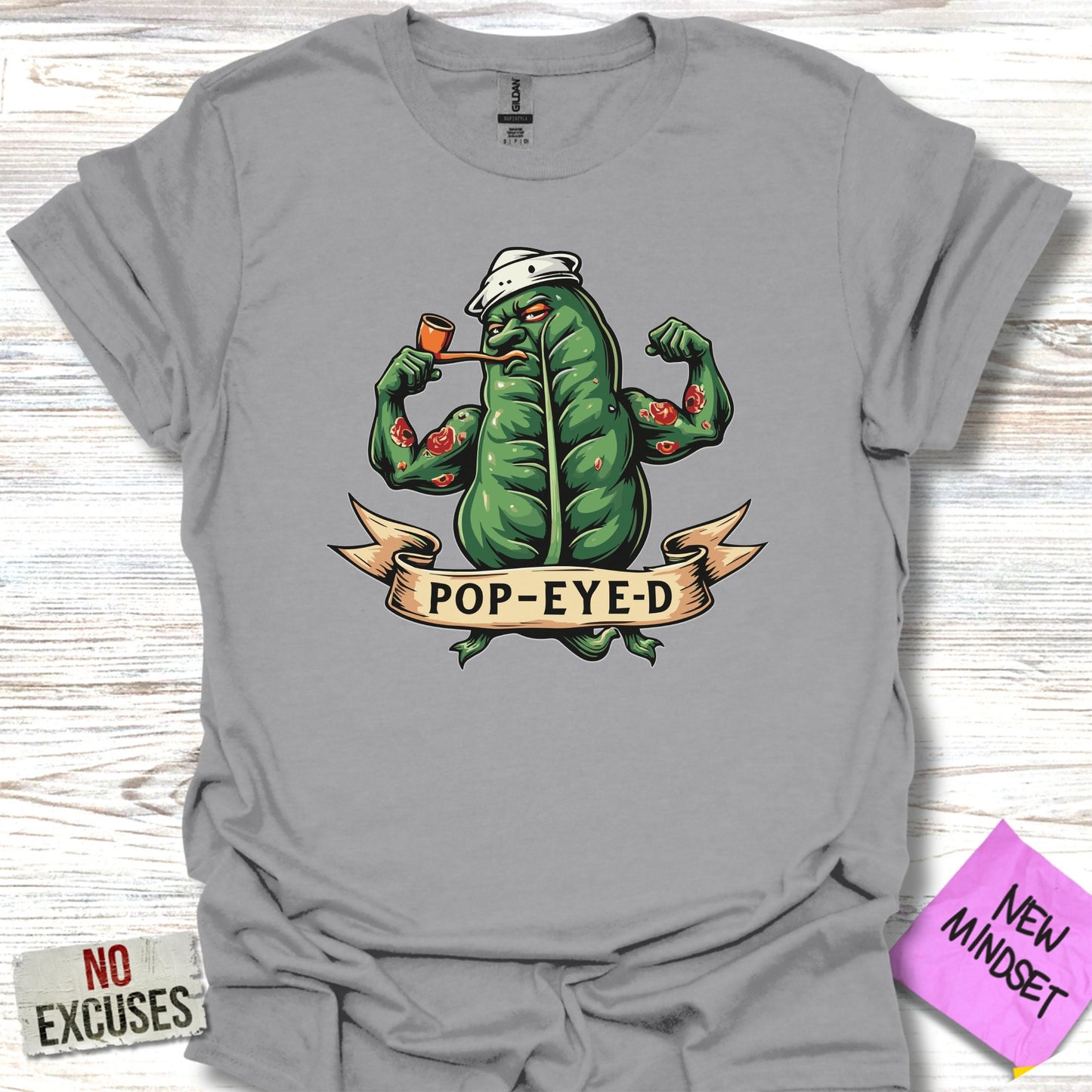 Funny Pop-Eye-D Cartoon Printed Gray T-Shirt product