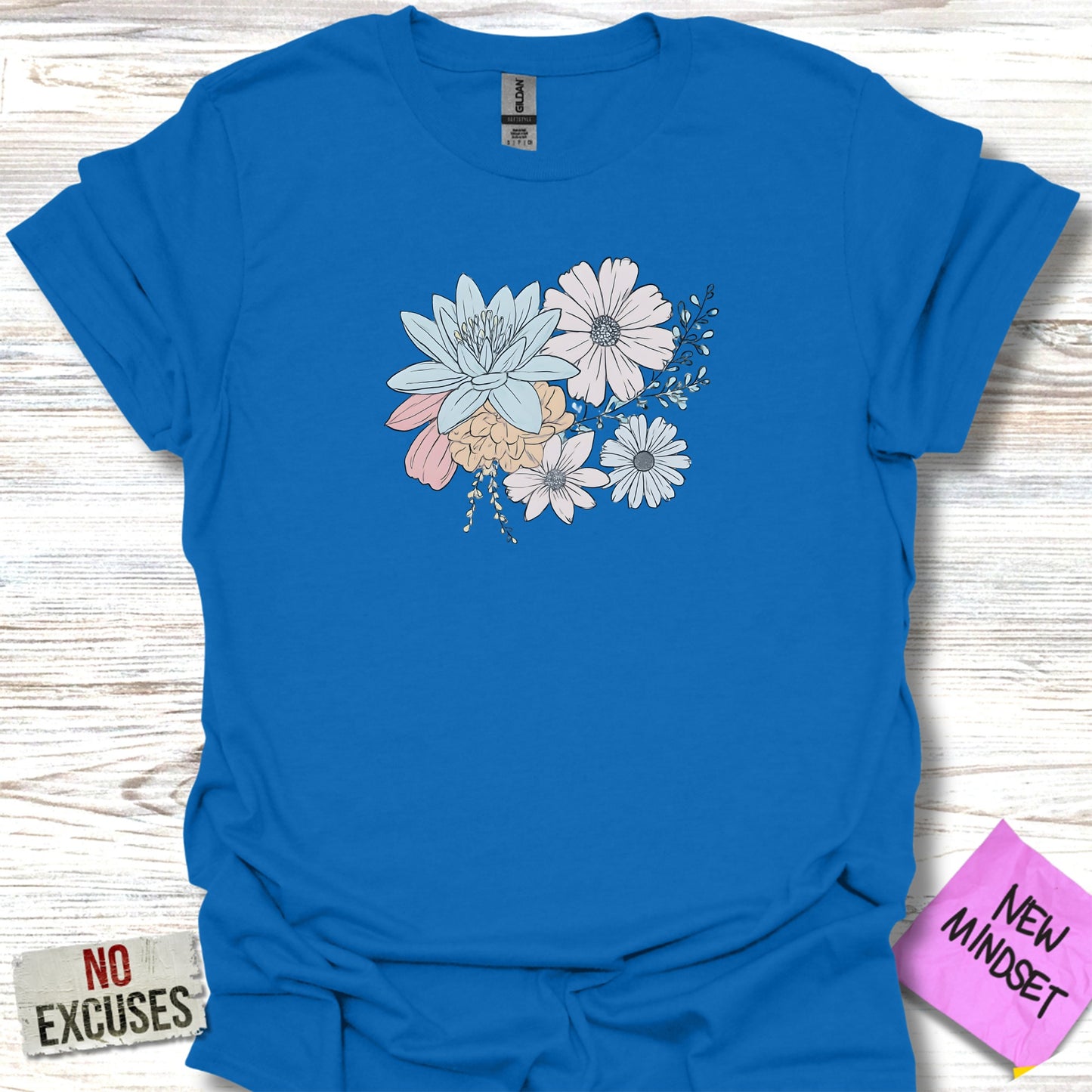 Floral Graphic Blue Short Sleeve Casual T-Shirt product