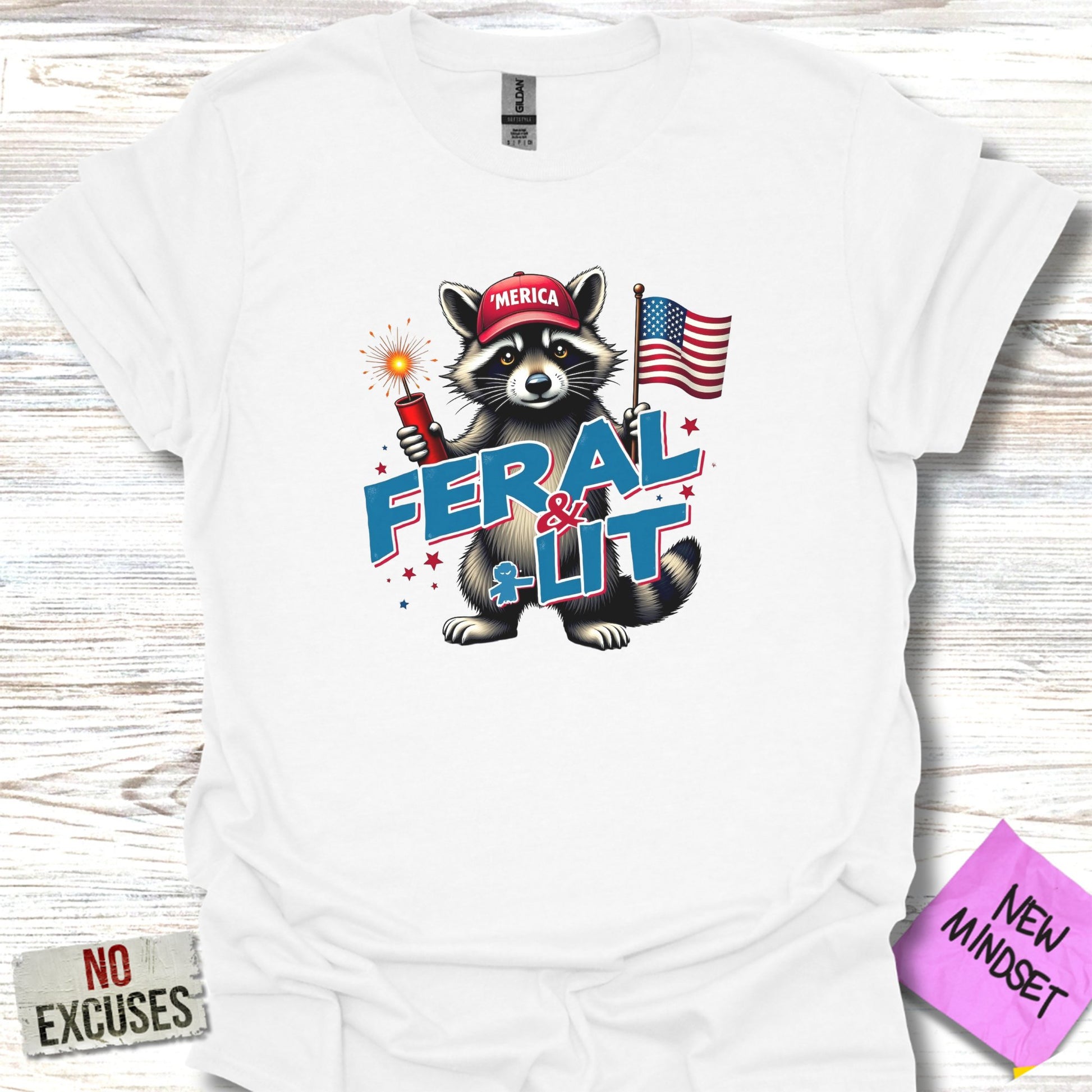 Feral and Lit Patriotic Raccoon Graphic T-Shirt product type