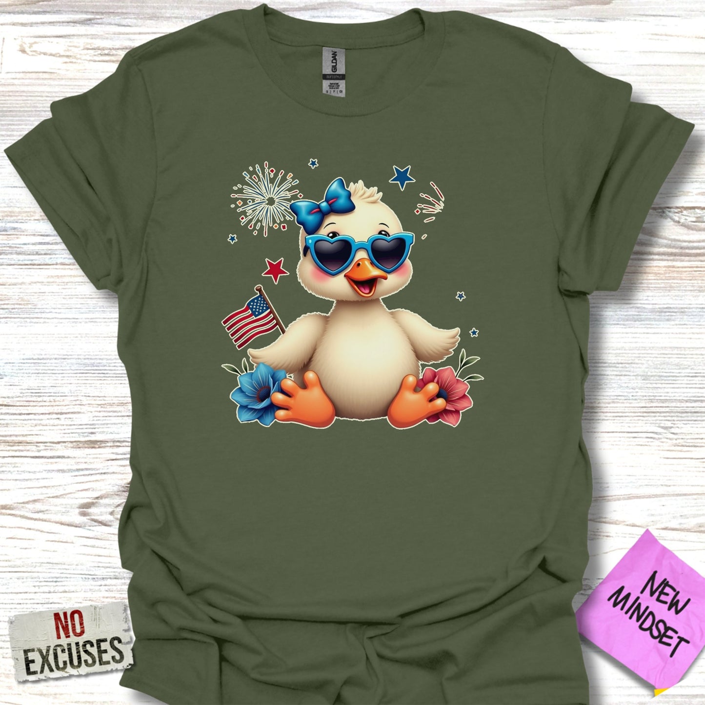Cute Duck with Fireworks Patriotic Graphic T-Shirt Product