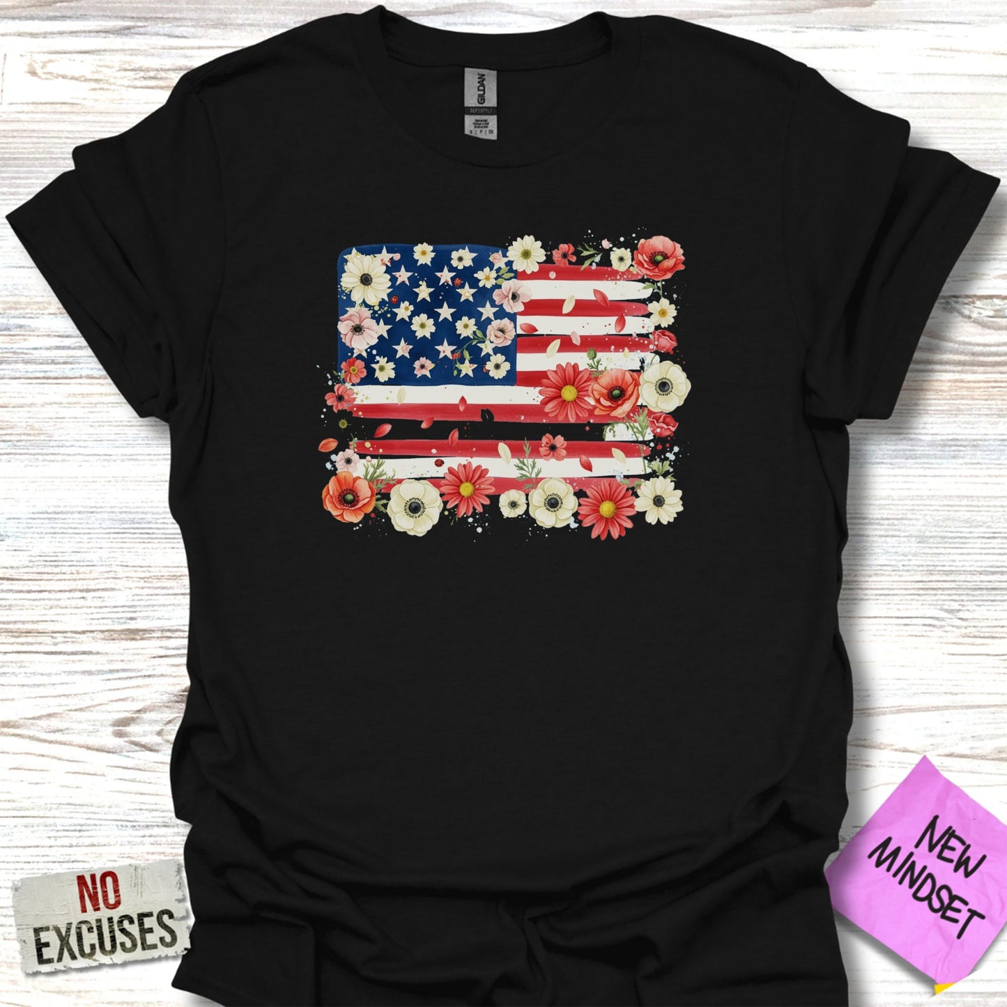 USA Flag Floral Design Graphic Tee product