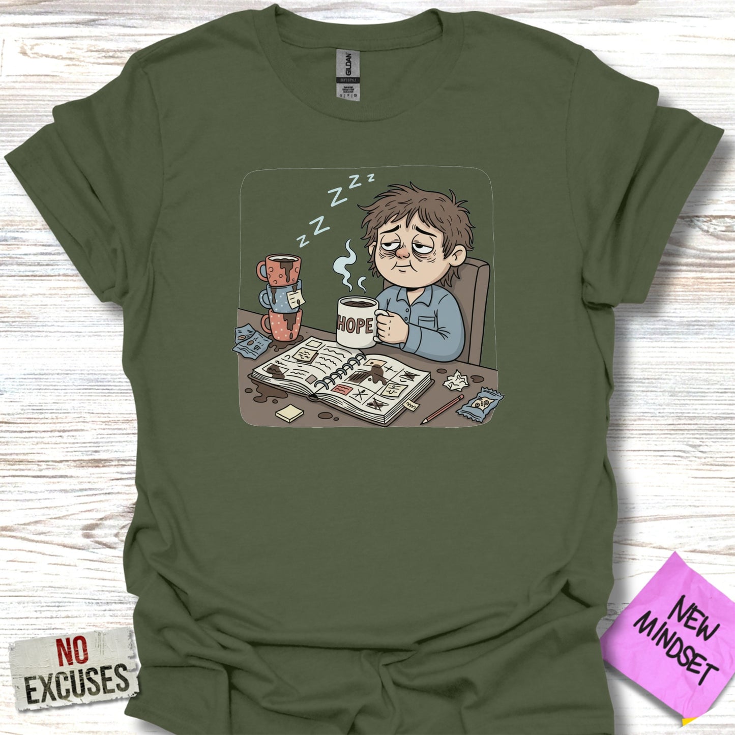 Hope coffee sleepy cartoon graphic T-shirt product type