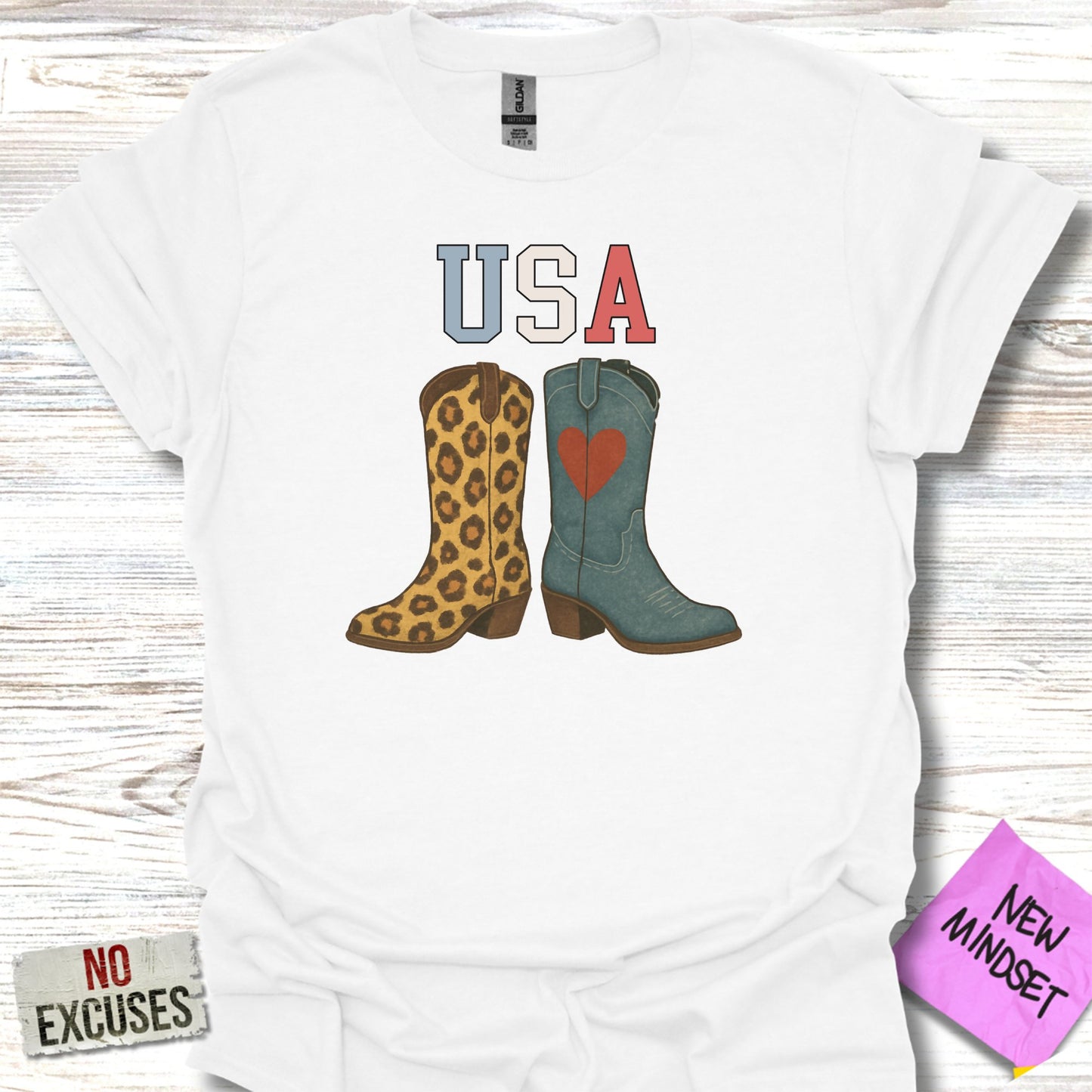 USA Leopard and Heart Cowboy Boots Graphic Shirt product