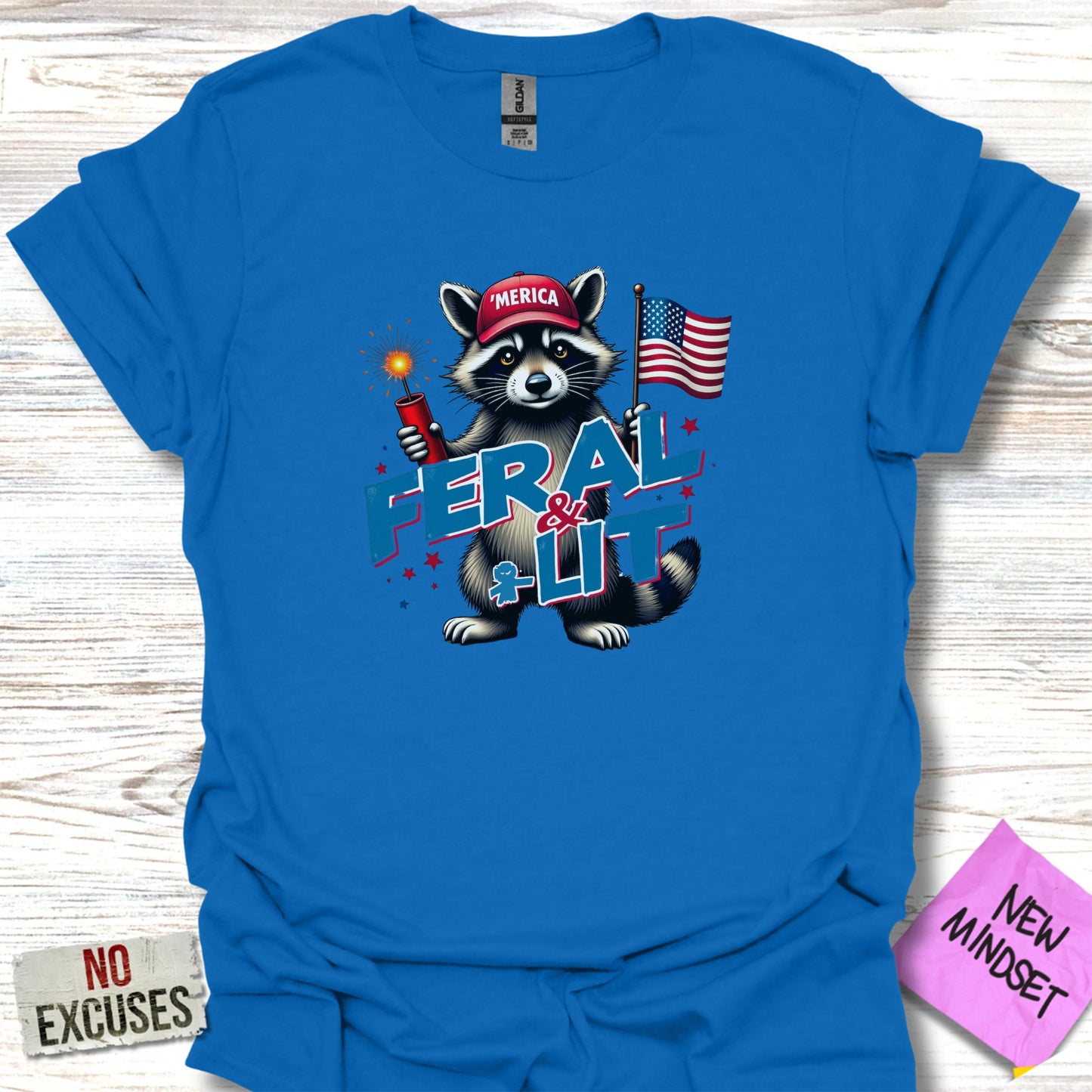 Feral and Lit Raccoon with American Flag Shirt product