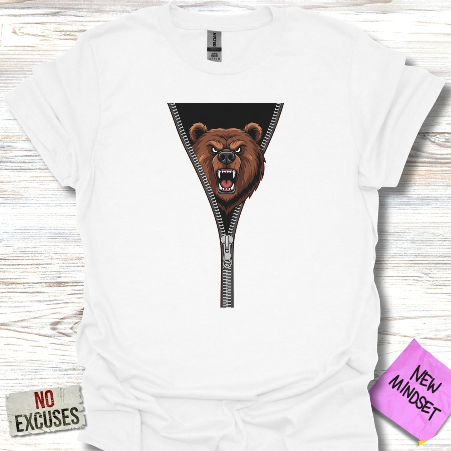 Fierce Bear Unzipping Graphic White T-Shirt product type