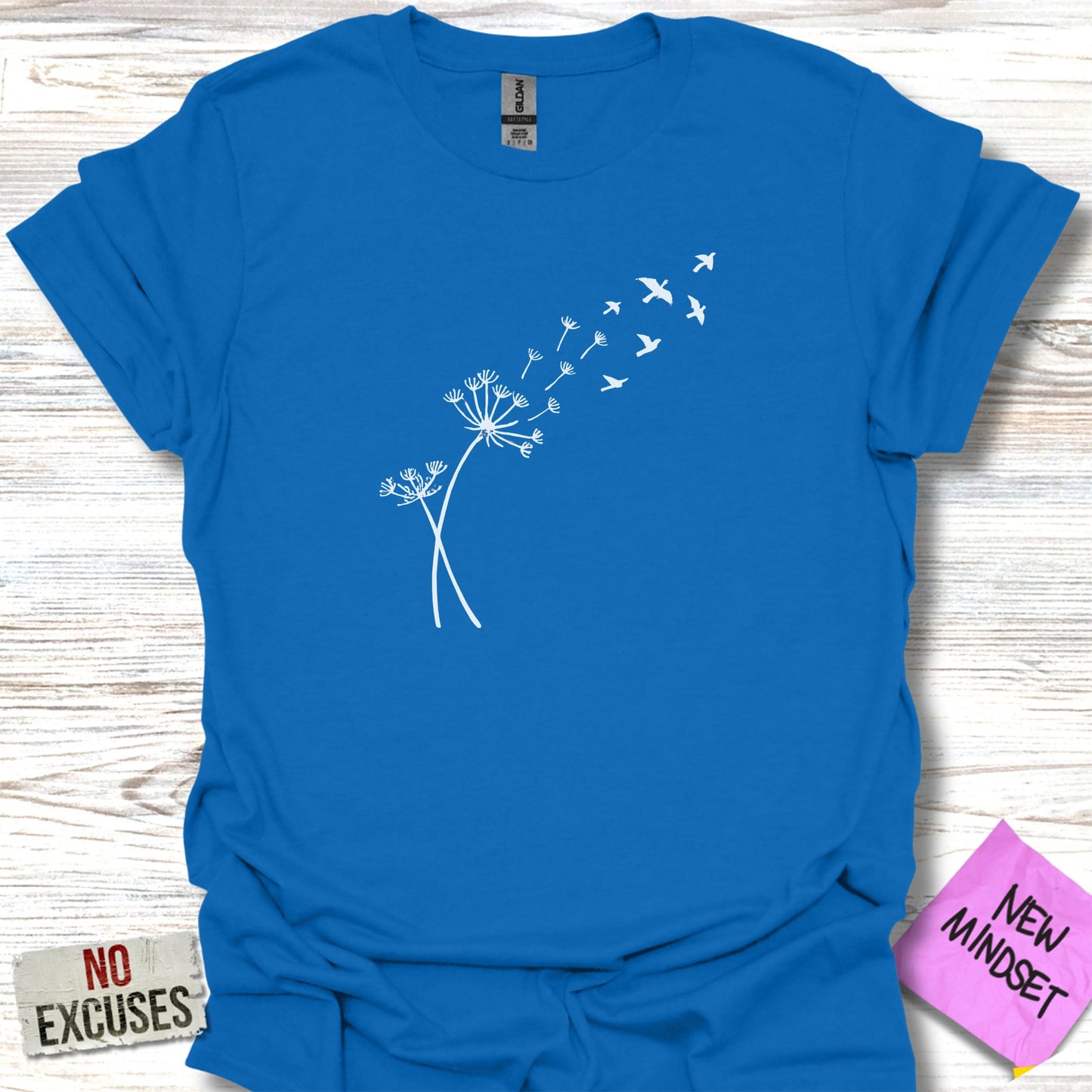 Beautiful Blue Tee with Dandelion and Birds Graphic product