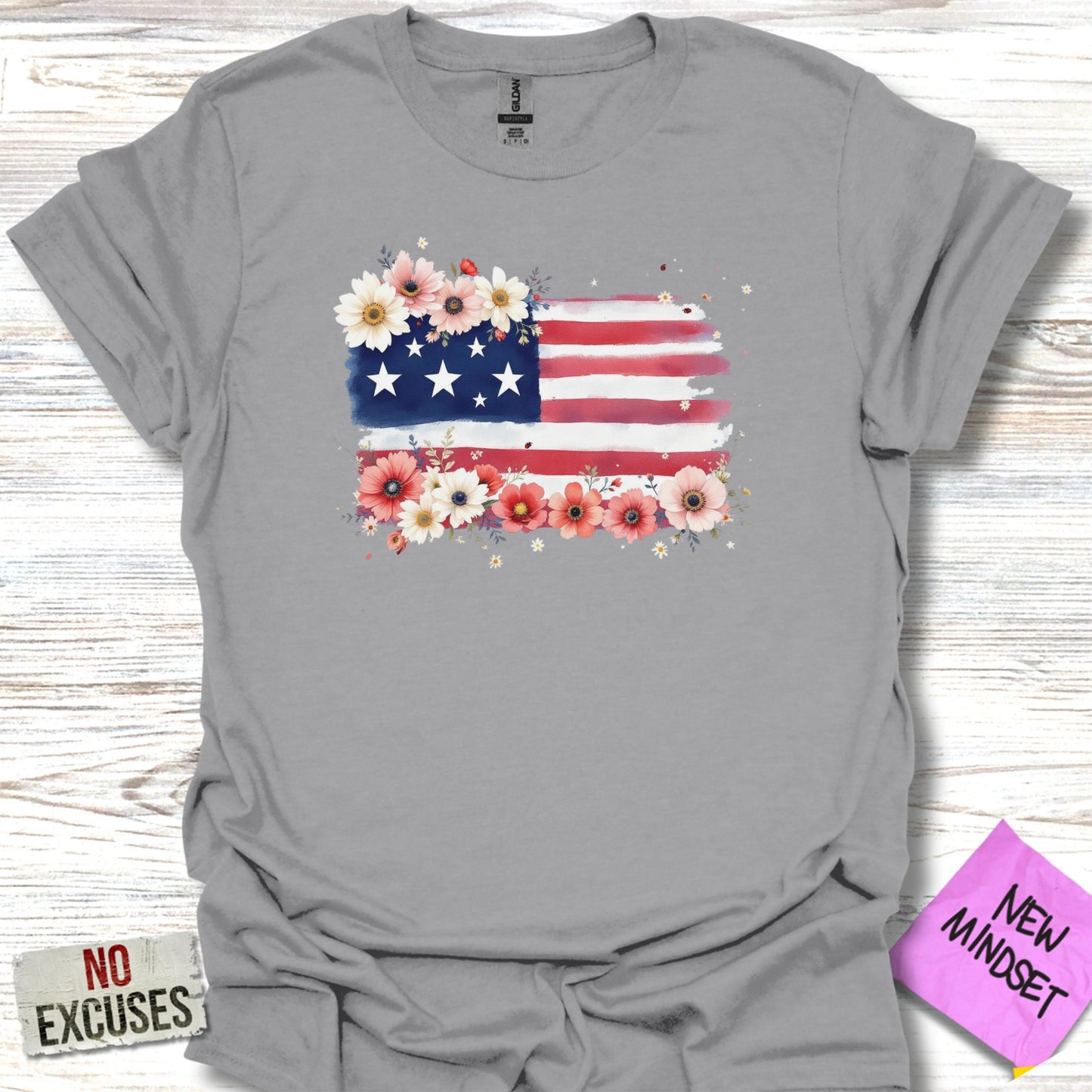 Patriotic Floral American Flag Graphic Tee product