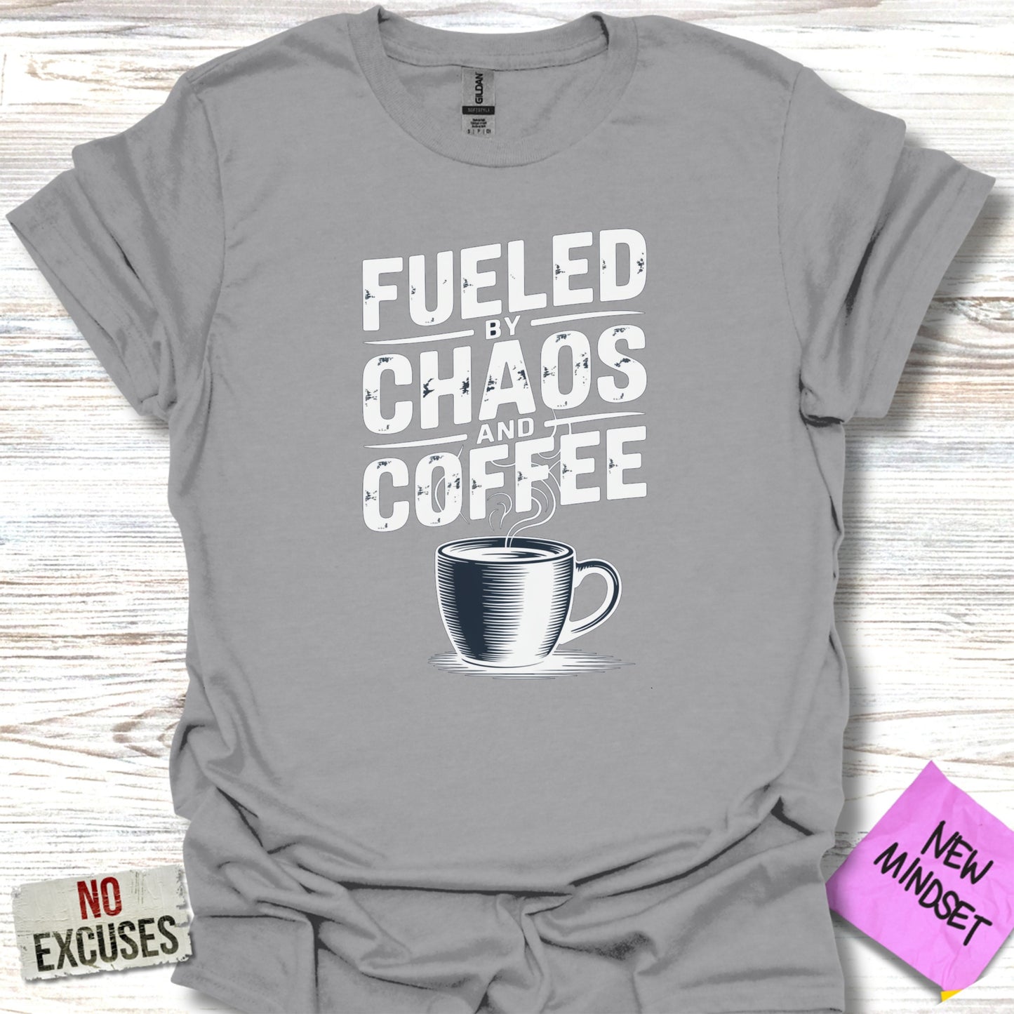 Fueled by Chaos and Coffee Graphic Tee Shirt product