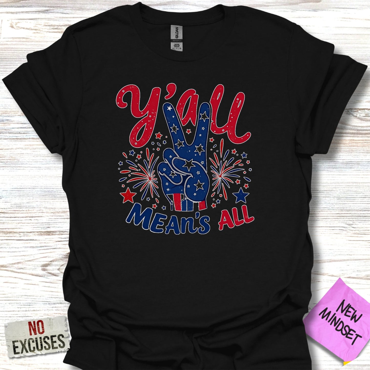 Y'all Means All Fireworks Graphic T-Shirt product type