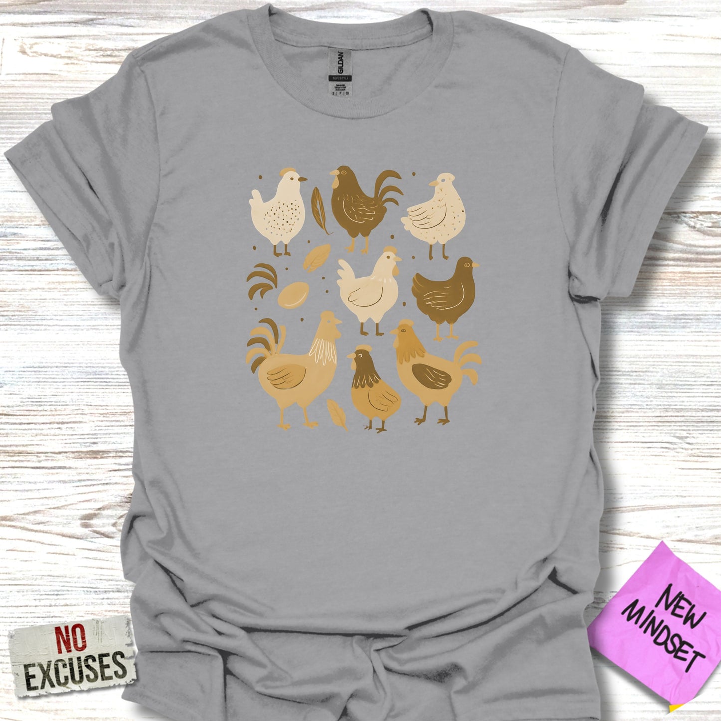 Cute Chickens and Eggs Print Grey Shirt product type
