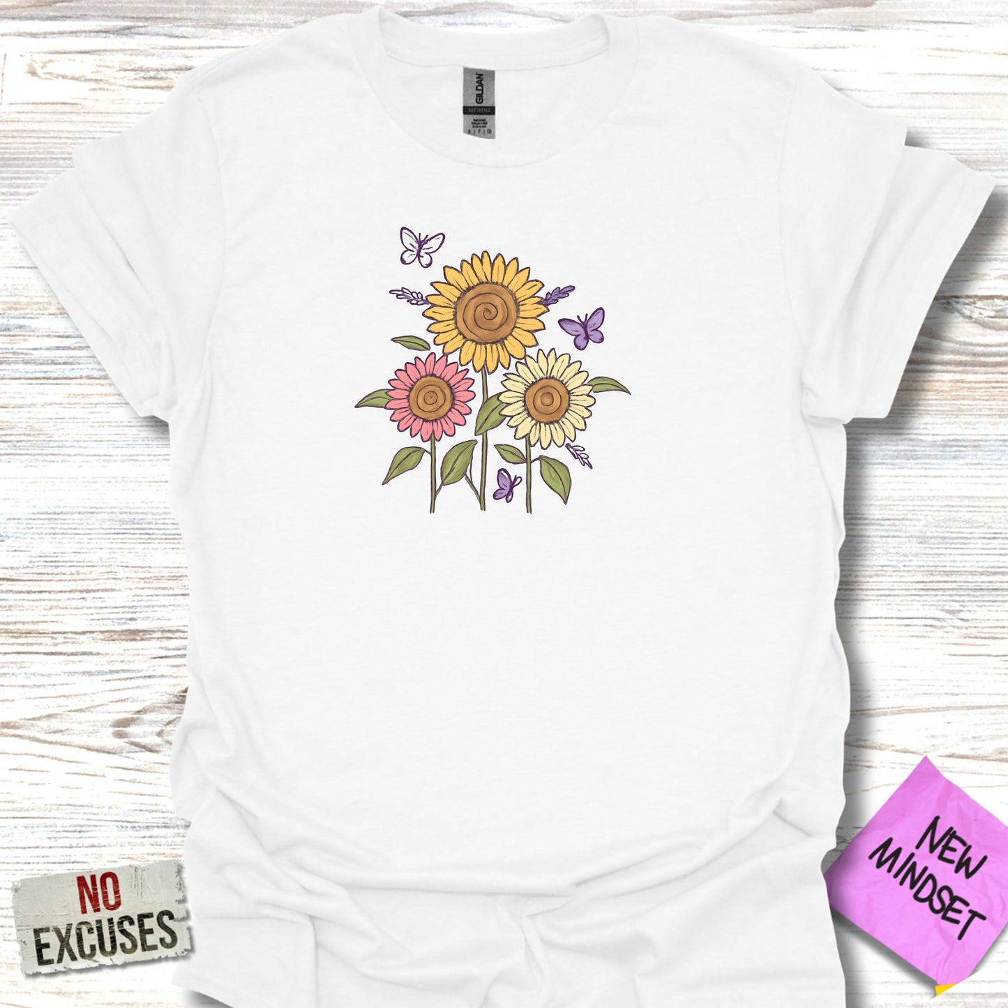 Sunflower and Butterfly Graphic White Shirt product