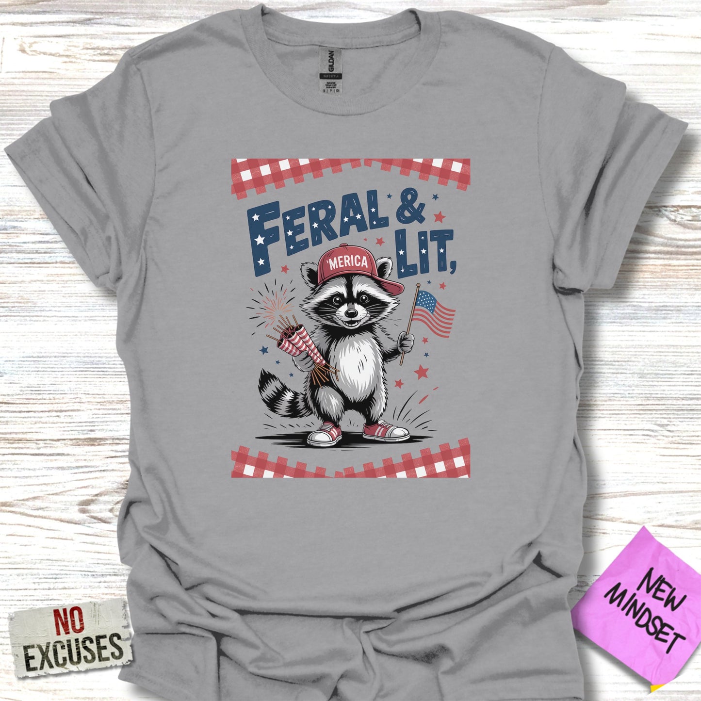 Feral and Lit Patriot Raccoon Graphic Tee Shirt product