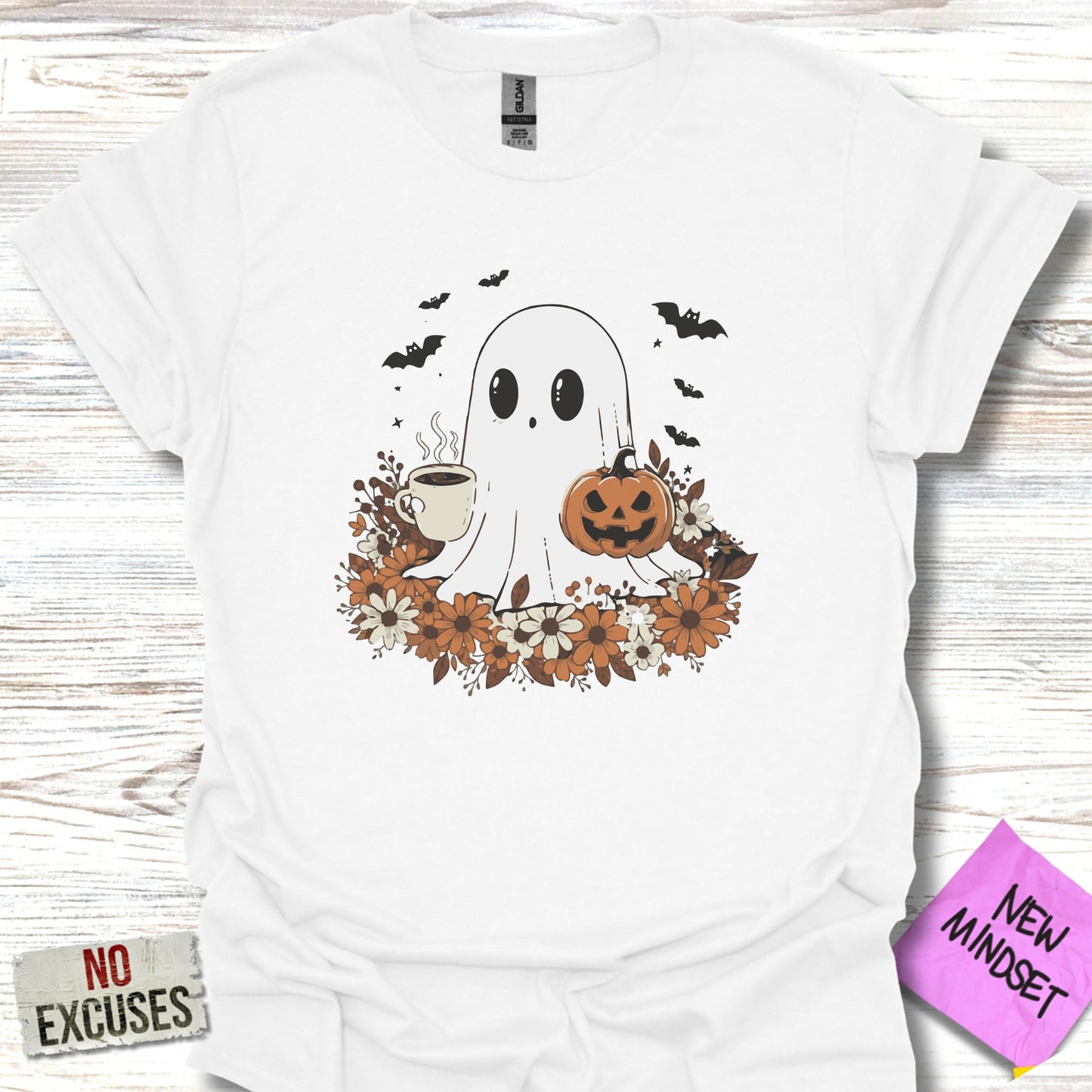 Cute Ghost with Coffee and Pumpkin T-Shirt product type