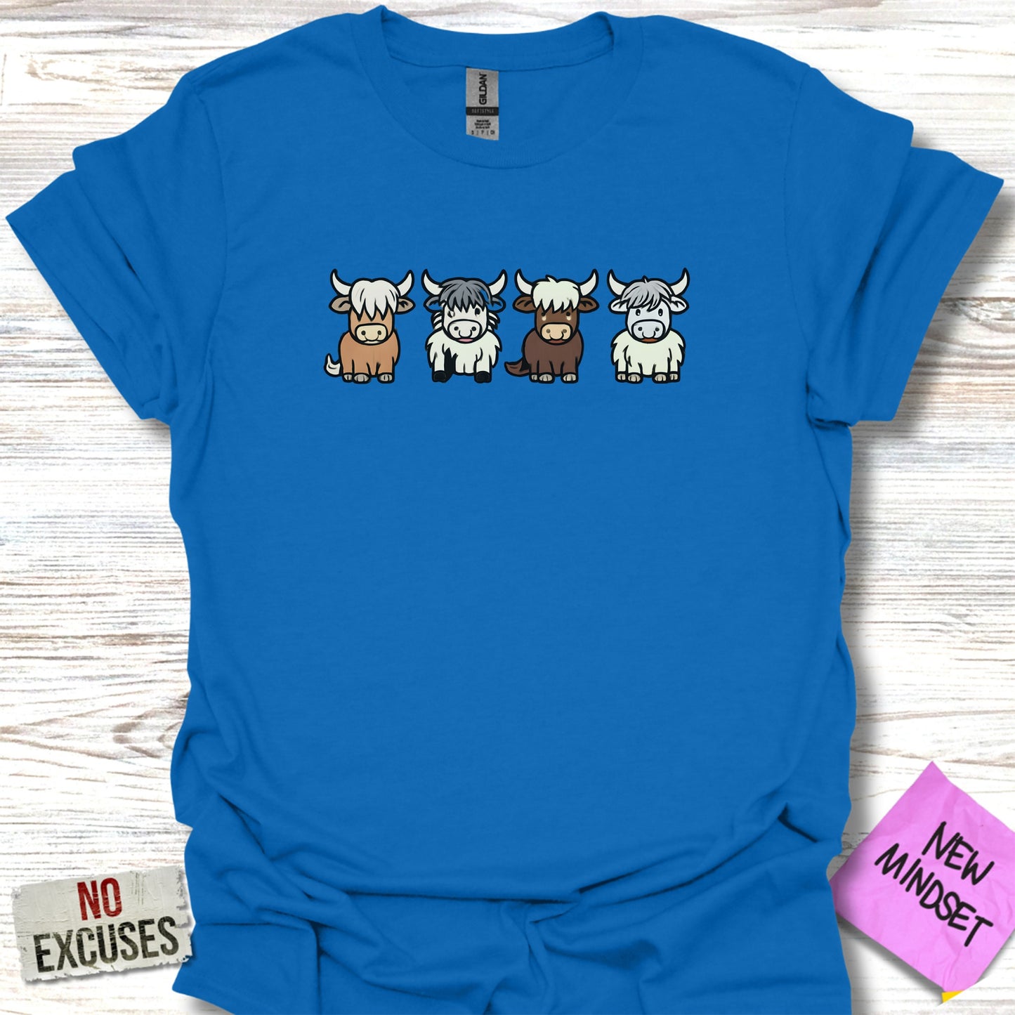 Adorable Cartoon Cows Design Blue Graphic T-Shirt product type