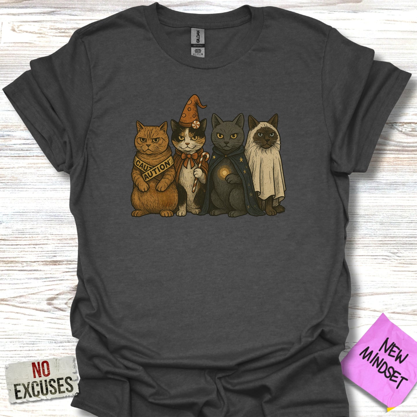 Cute Four Cats Halloween Graphic Tee Shirt product type