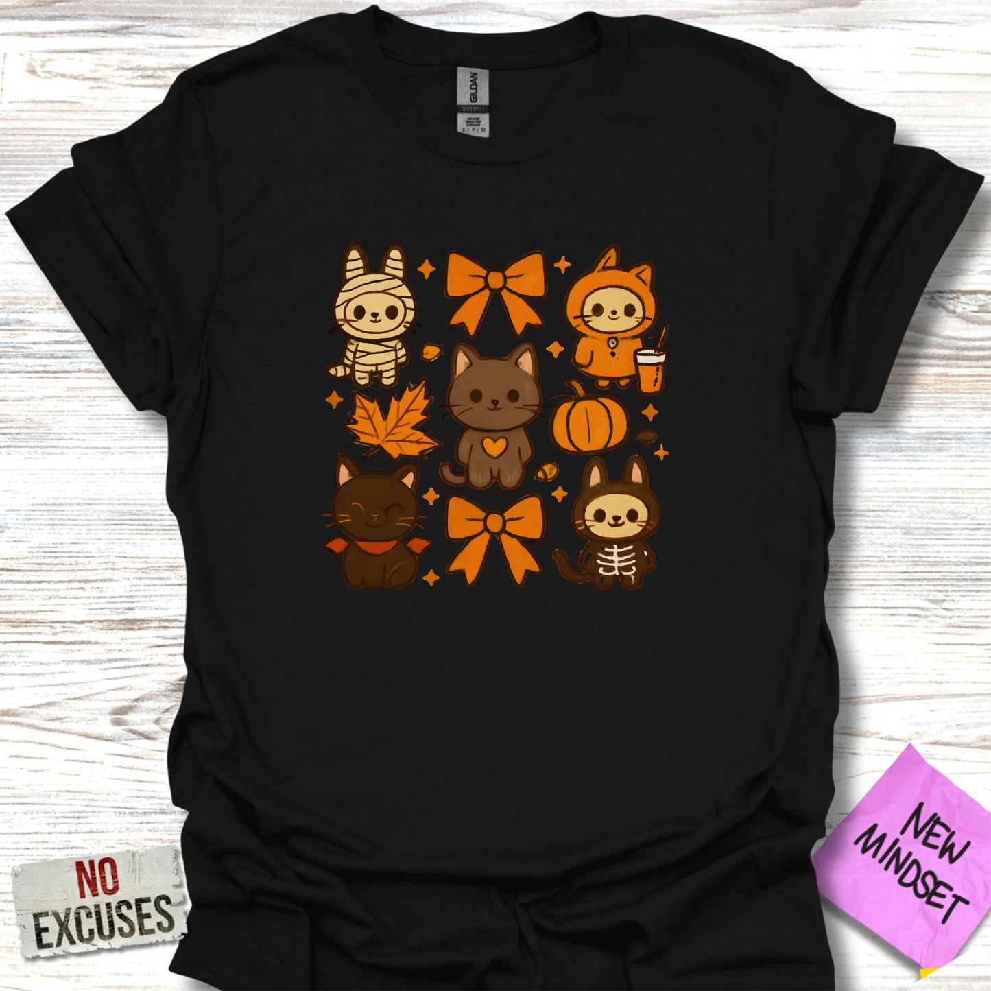 Cute Halloween Cats Graphic Black T-shirt product type