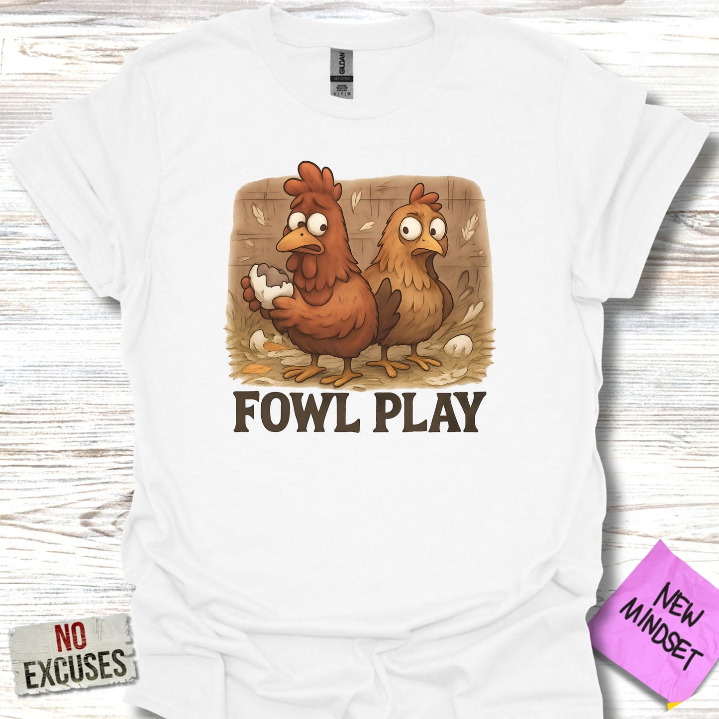 Fowl Play Chicken Print Design on White T-shirt product