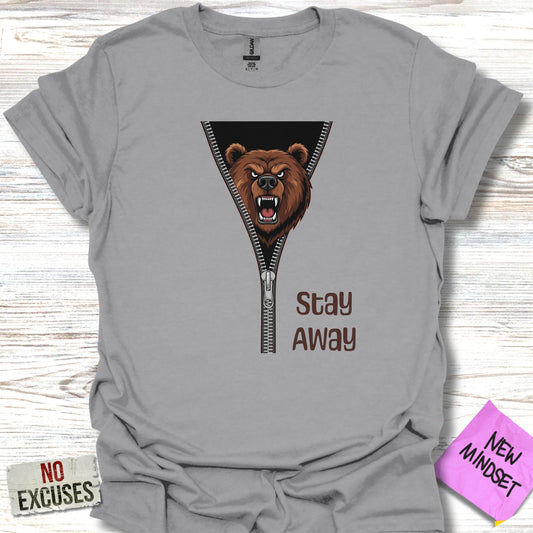Stay Away Bear Zipper Design Graphic T-shirt product
