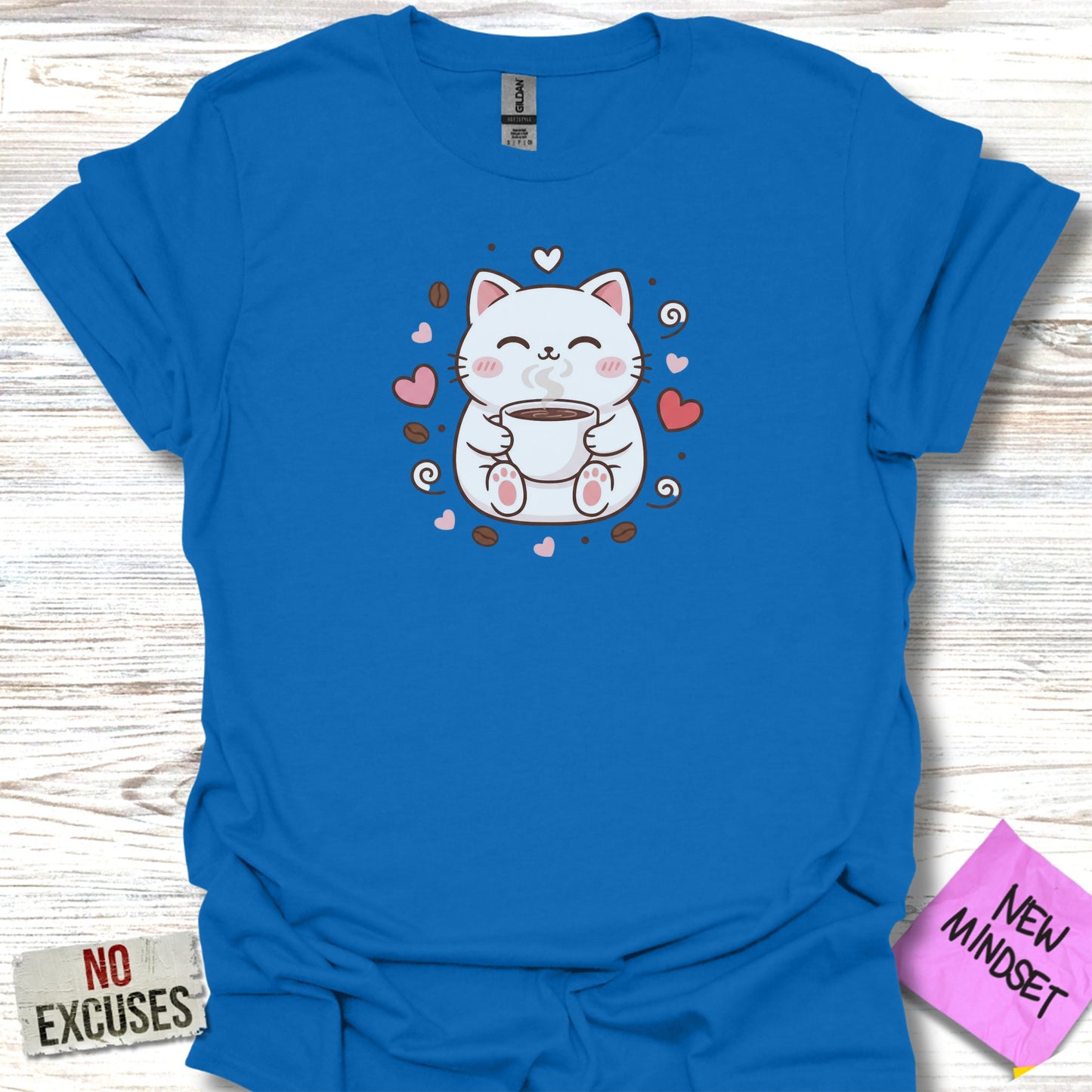 Cute Cat with Coffee Graphic Tee shirt product type