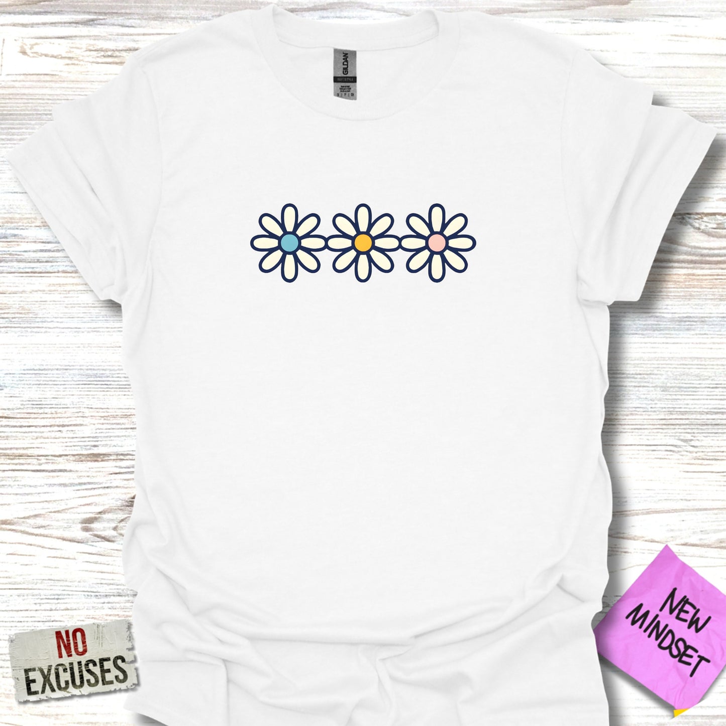 Triple Daisy Pattern Graphic Tee Shirt product
