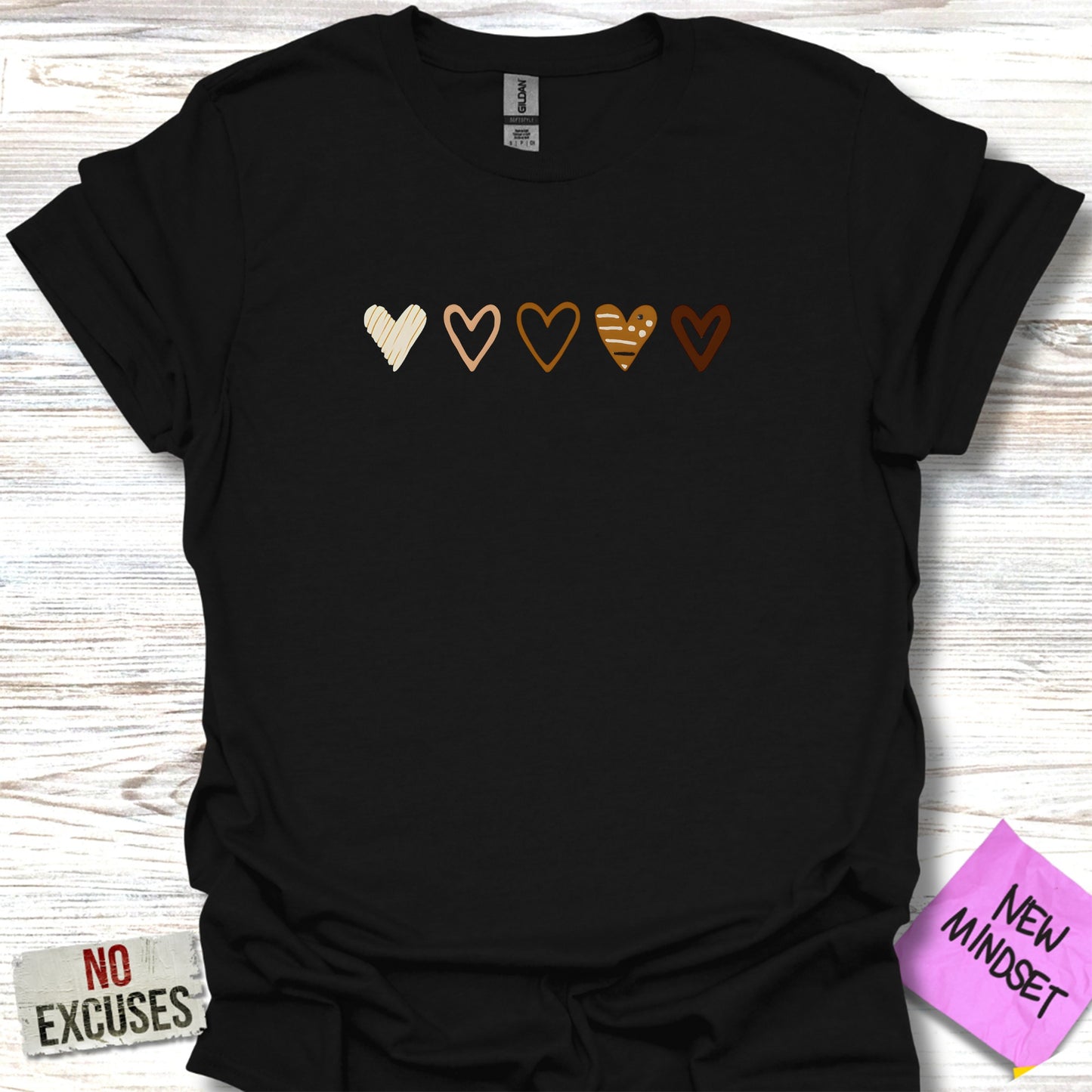 Heart Pattern Graphic Black Tee Shirt product type