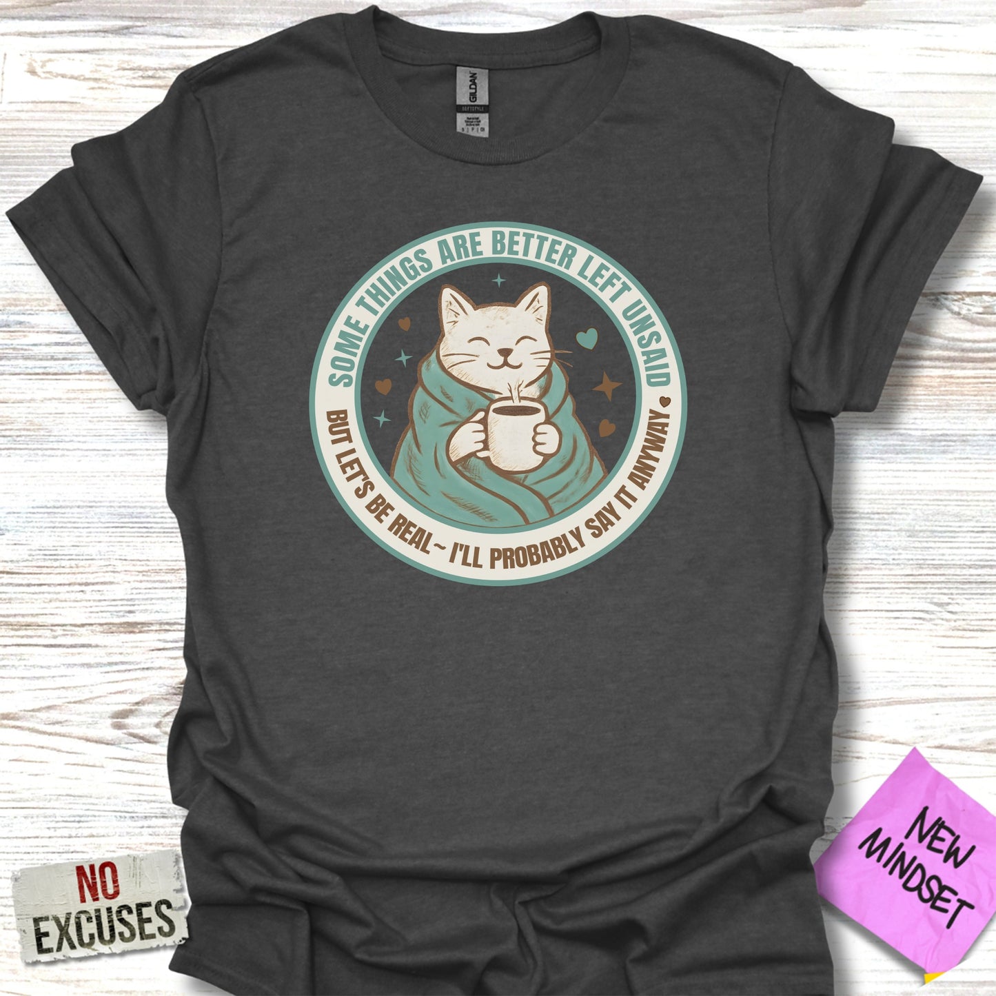 Cat Holding Coffee with Quote Graphic T-Shirt product
