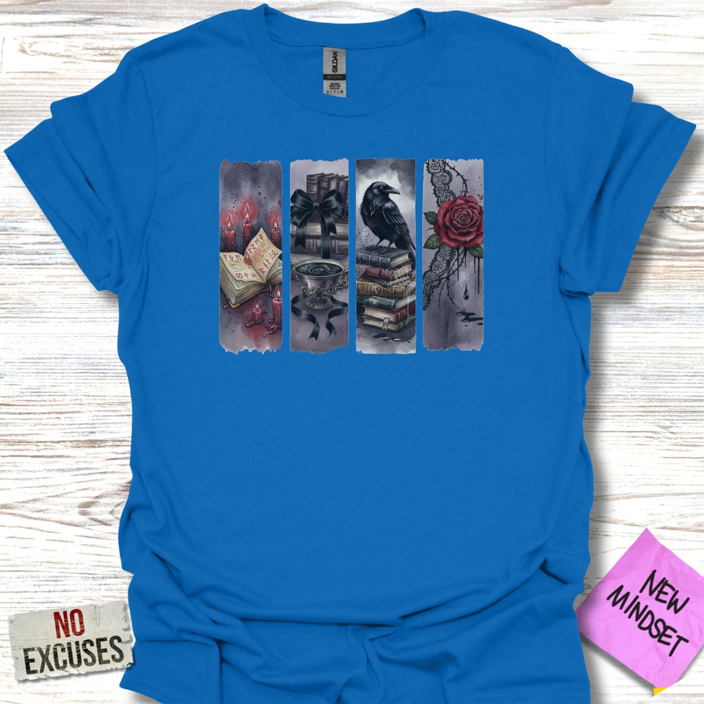 Mystical Ravens and Books on Blue Background product type