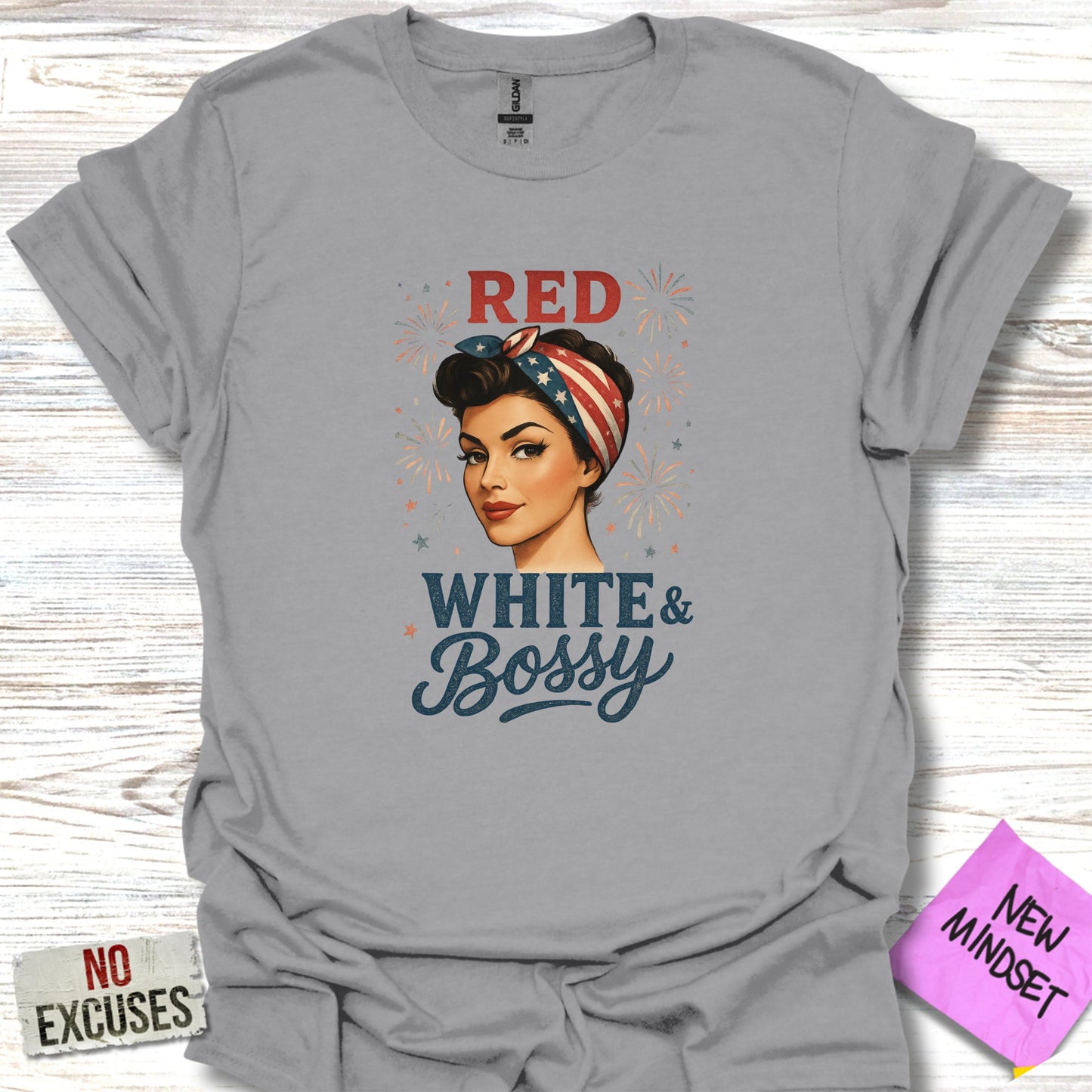 Red White and Bossy Graphic Tee Shirt product