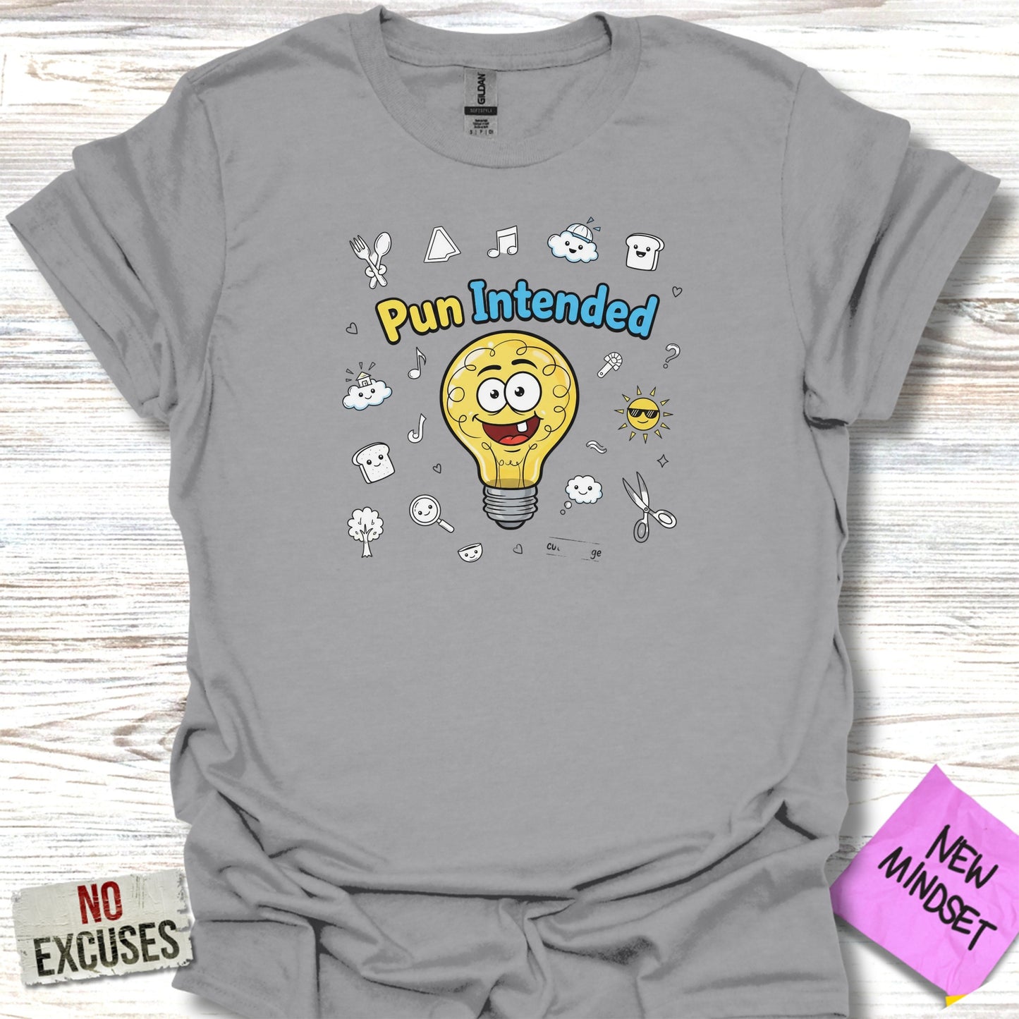Funny Cartoon Light Bulb T-Shirt Pun Intended product type