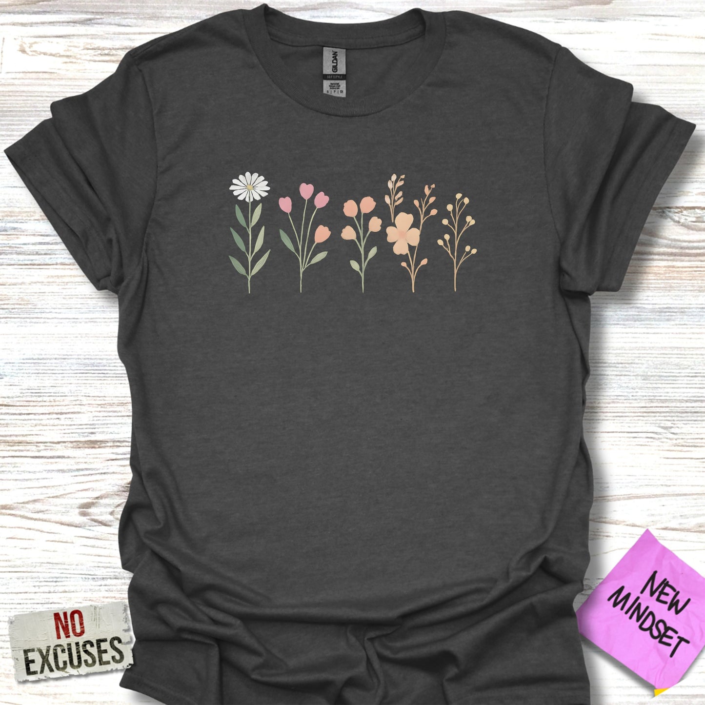 Floral Line Art Design Grey Graphic Tee product