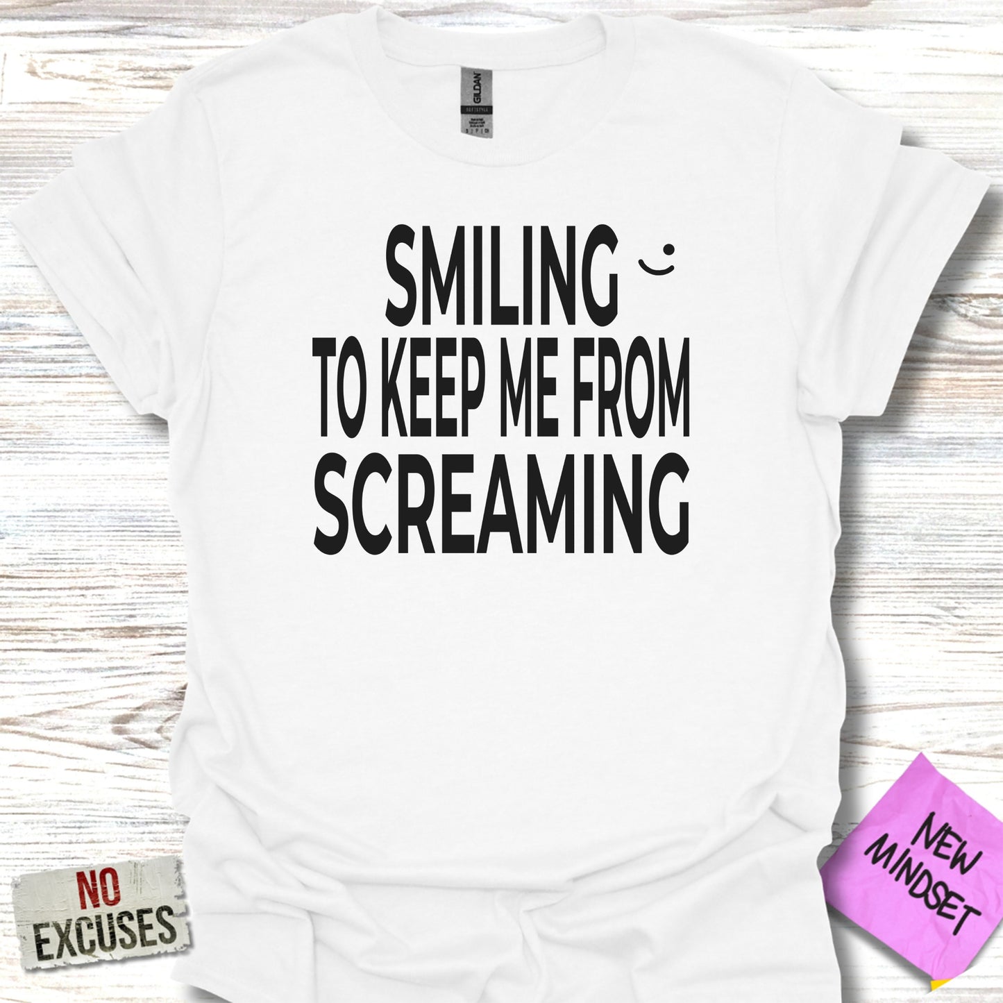 Smiling to Keep Me From Screaming T-shirt product type