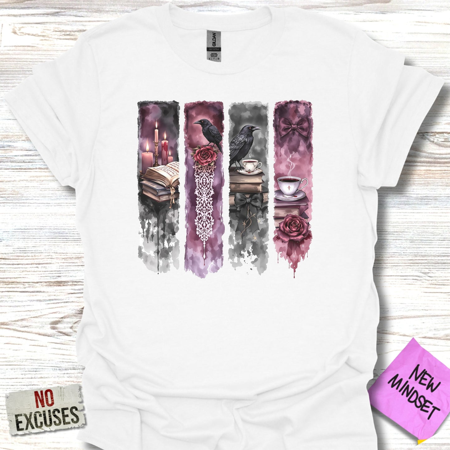 Gothic Literature Themed Art on White Shirt product type