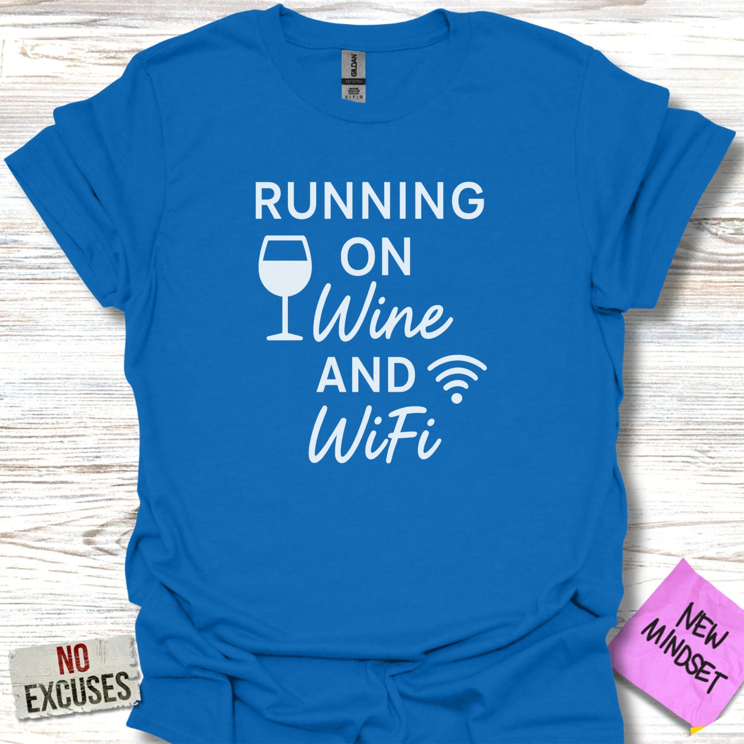 Running on Wine and WiFi graphic t-shirt product type