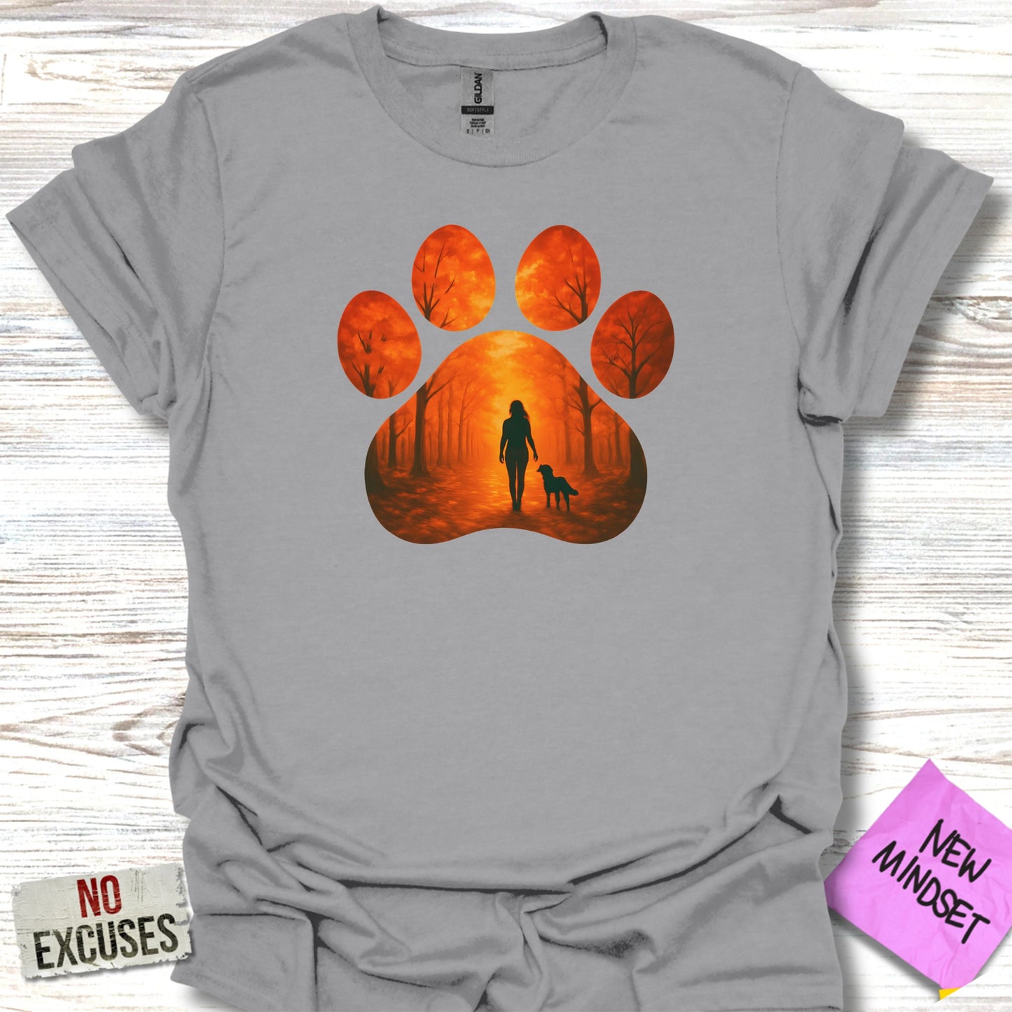 Sunset Paw Print with Dog Silhouette T-Shirt product