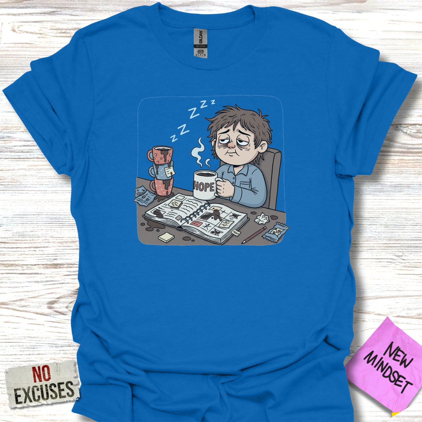 Funny Hope Coffee Cartoon Design Unisex Blue Shirt product