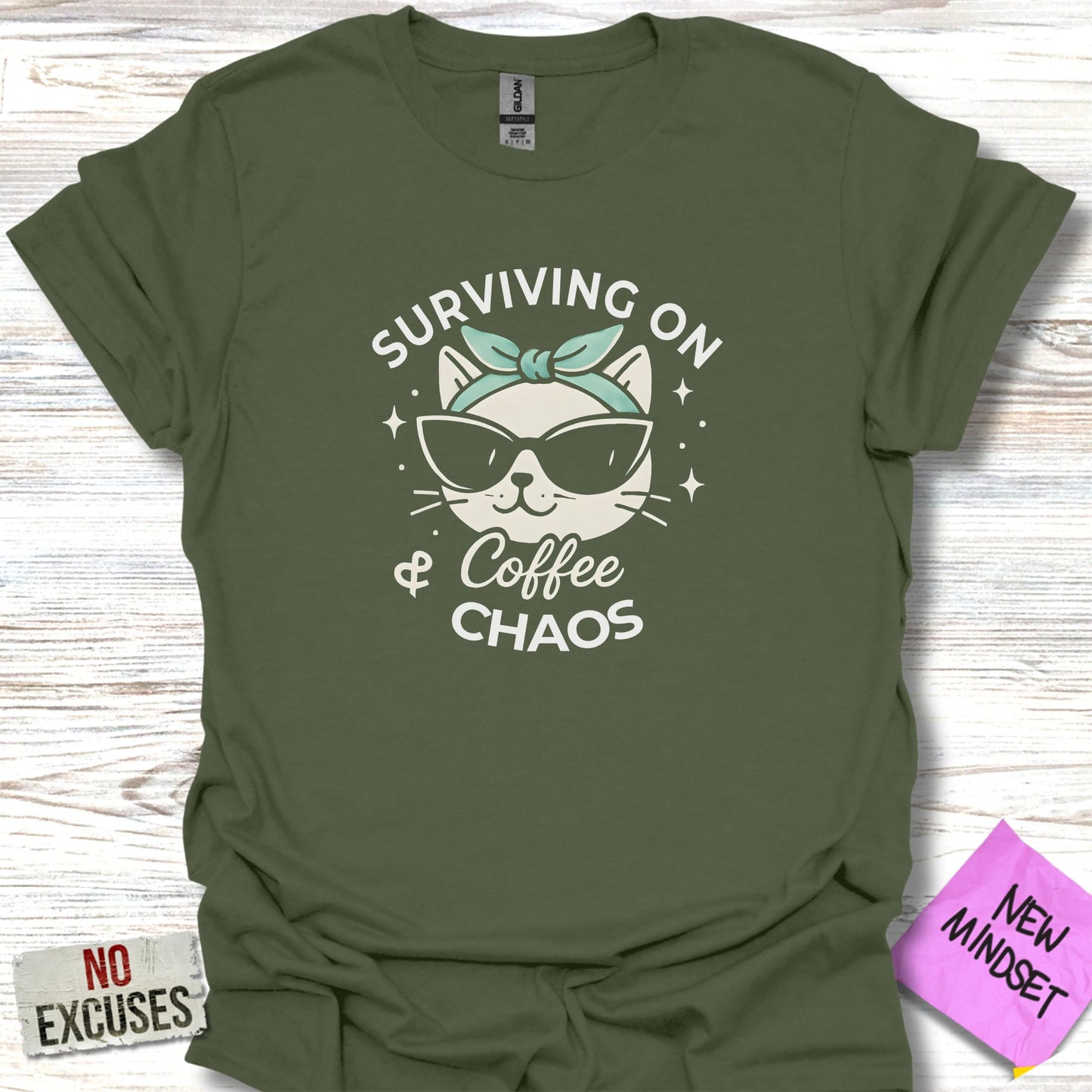 Surviving on Coffee and Chaos Cat T-Shirt product type