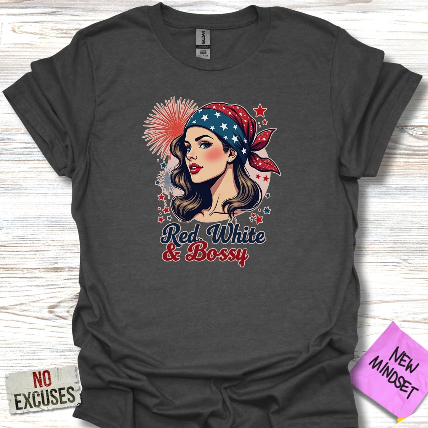 Red White & Bossy Patriotic Graphic Tee Shirt product type